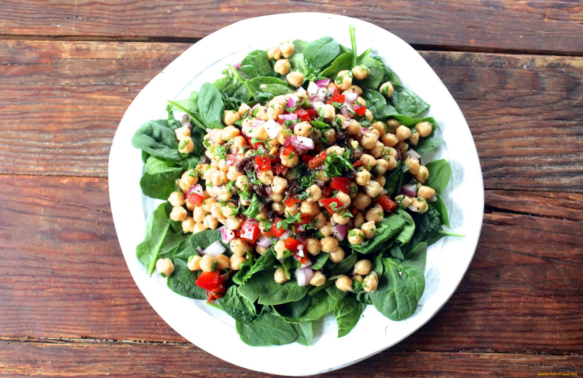еда, салаты, , закуски, нут, шпинат, овощи, салат