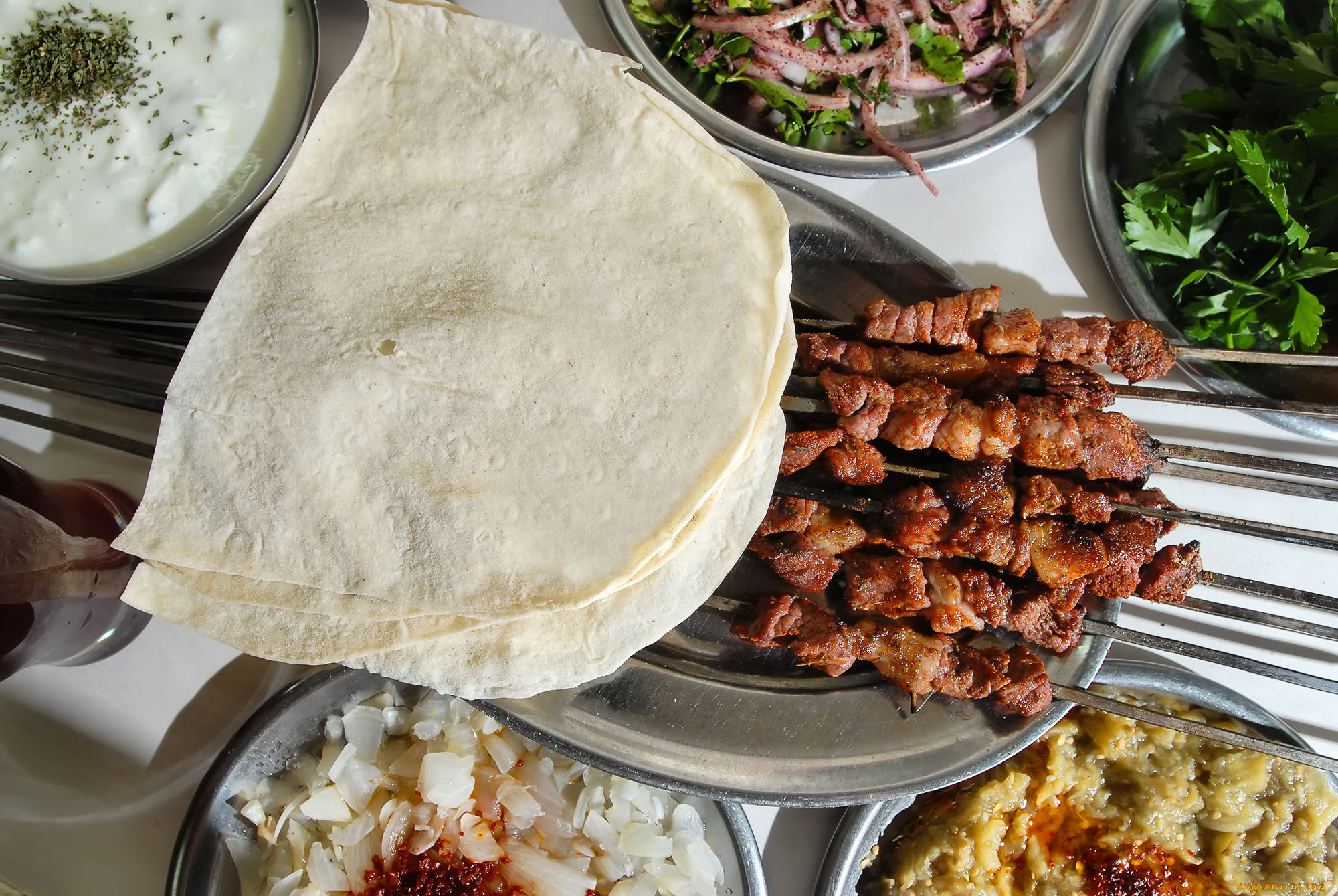 еда, шашлык, , барбекю, овощи, лепешка, мясо