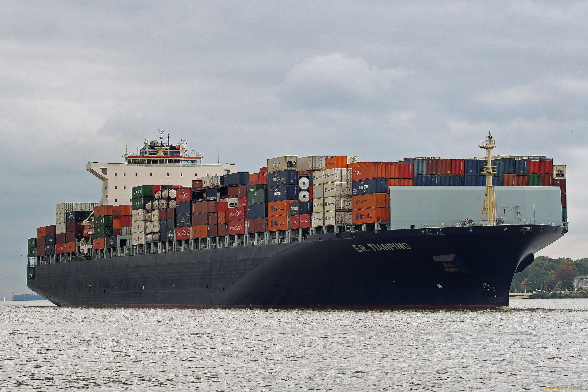 корабли, грузовые, суда, контейнеровоз