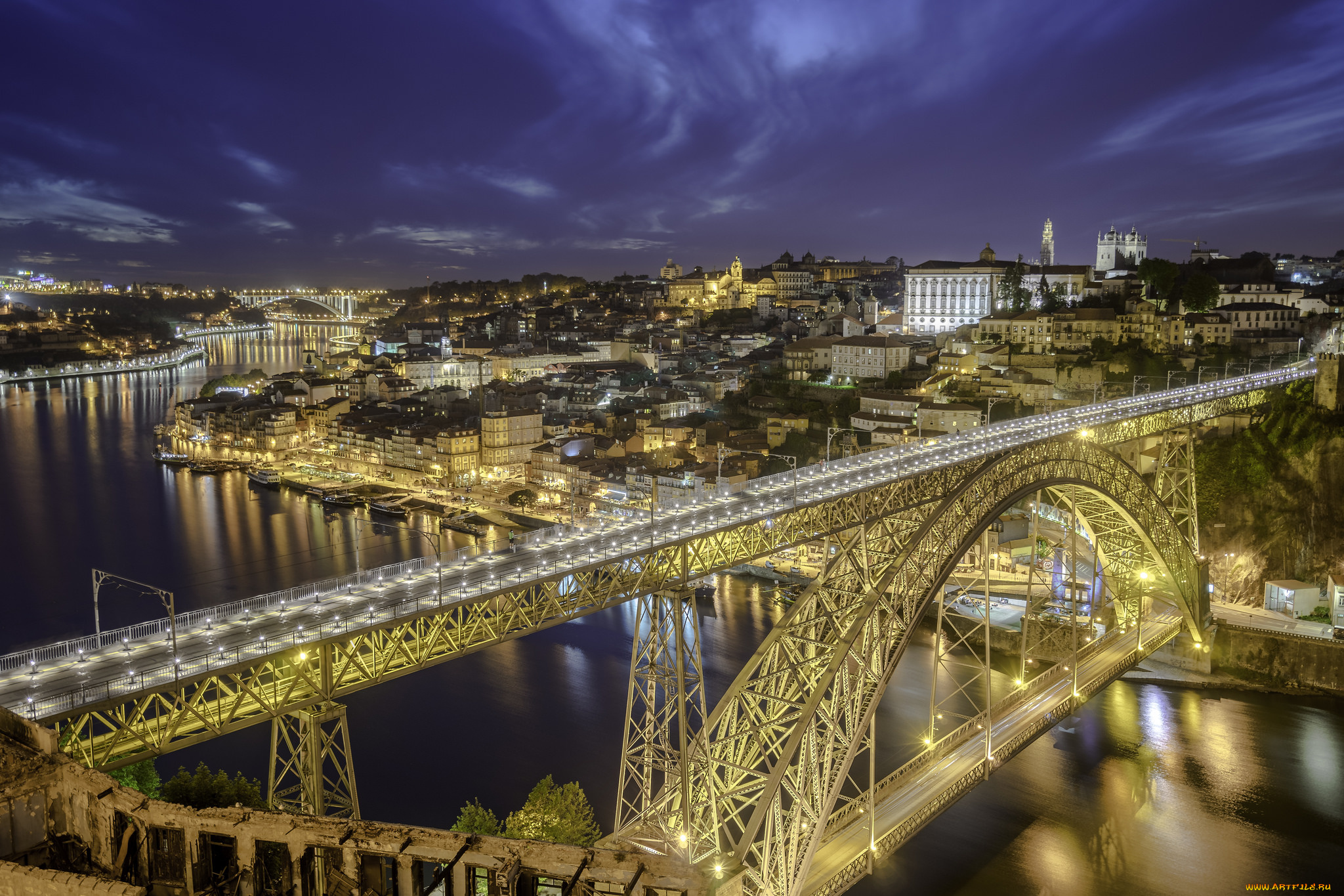 porto, города, порту, , португалия, огни, ночь