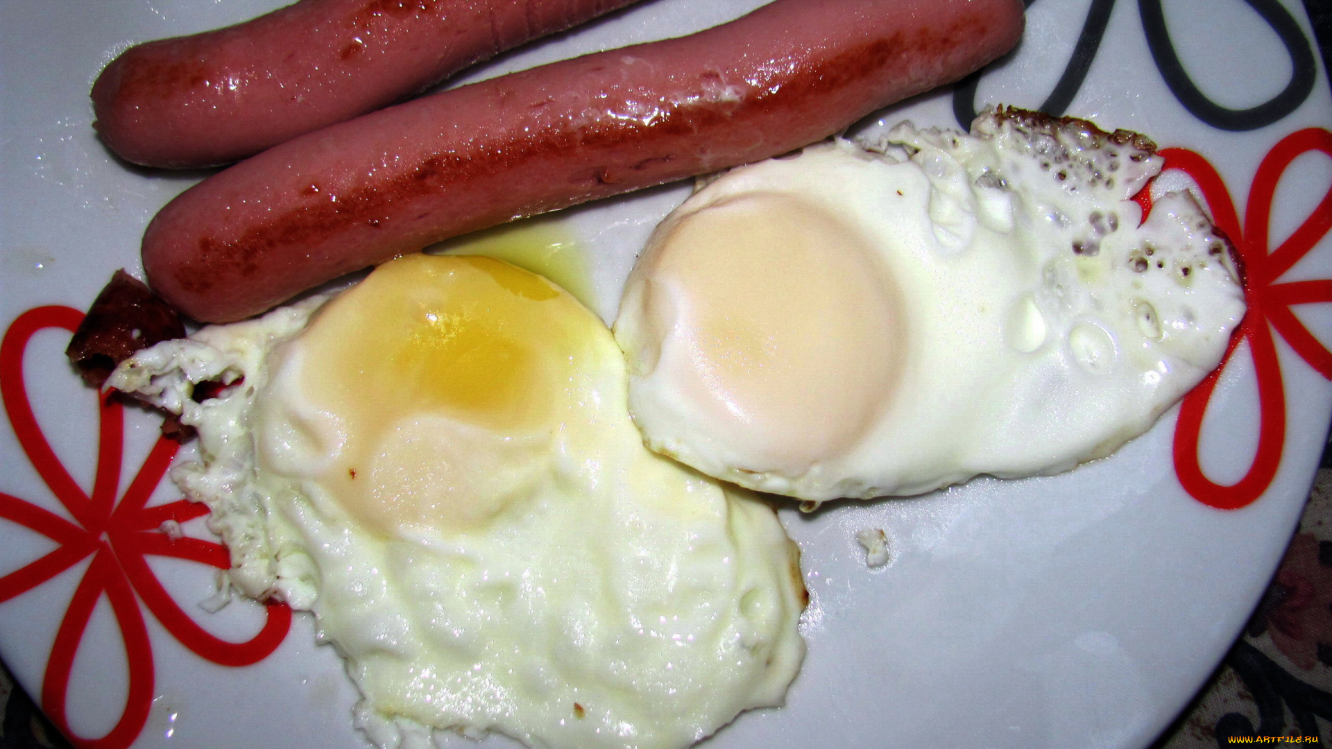еда, Яичные, блюда, глазунья, сосиски