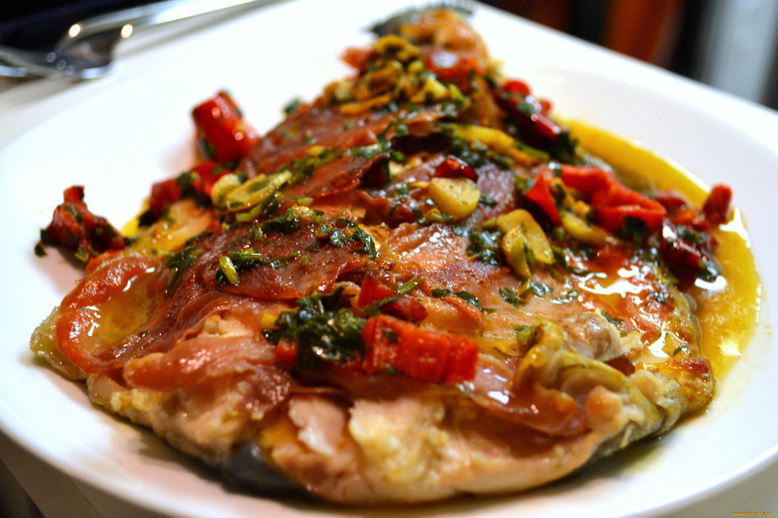 еда, рыбные, блюда, , с, морепродуктами, форель