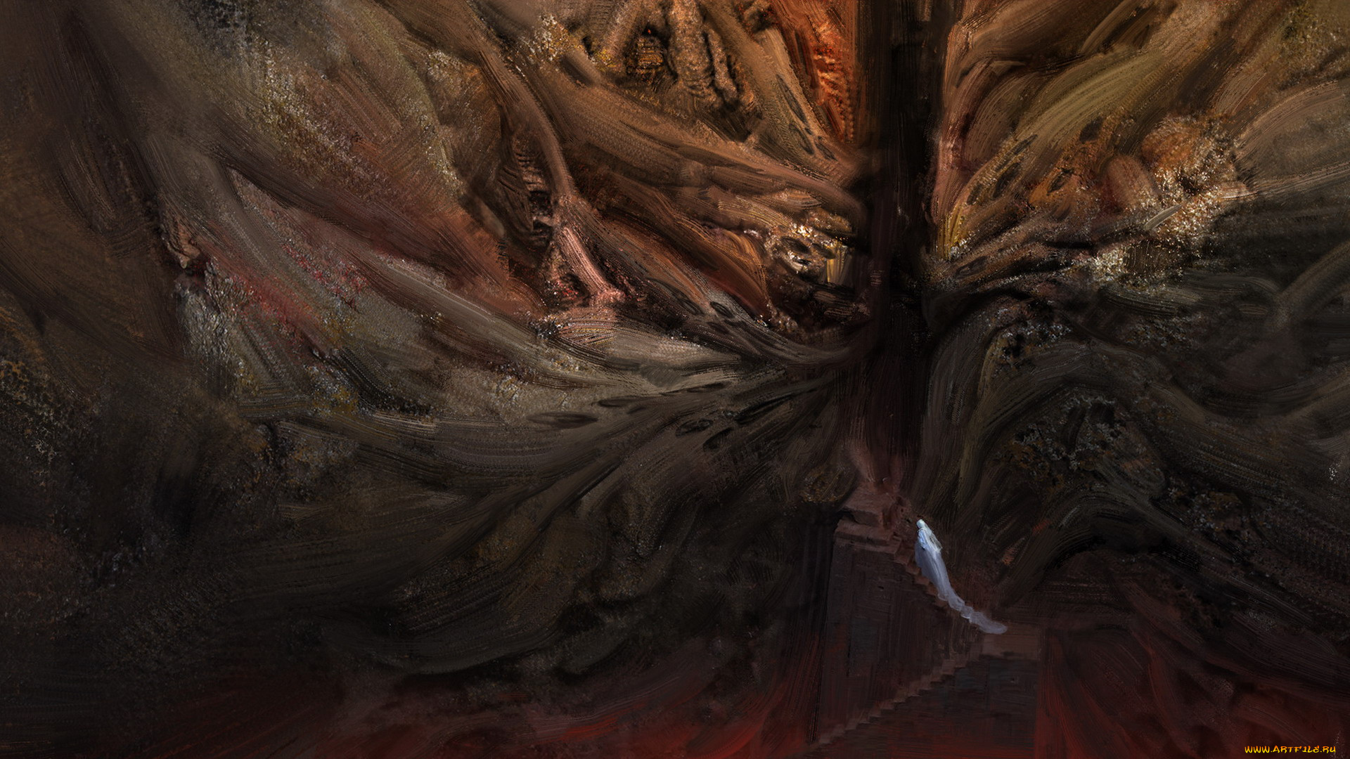 фэнтези, девушки, лестница, женщина, хаос