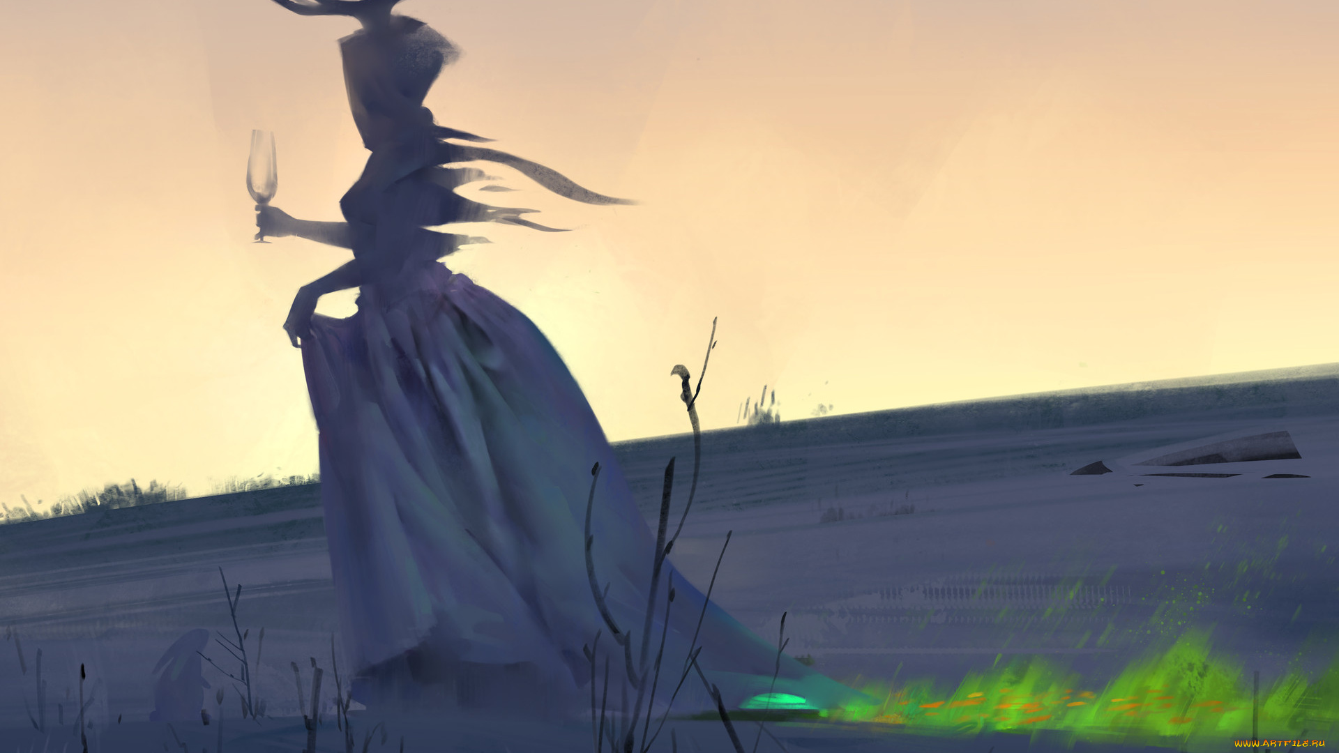 фэнтези, маги, , волшебники, огонь, поле, бокал, рога, женщина