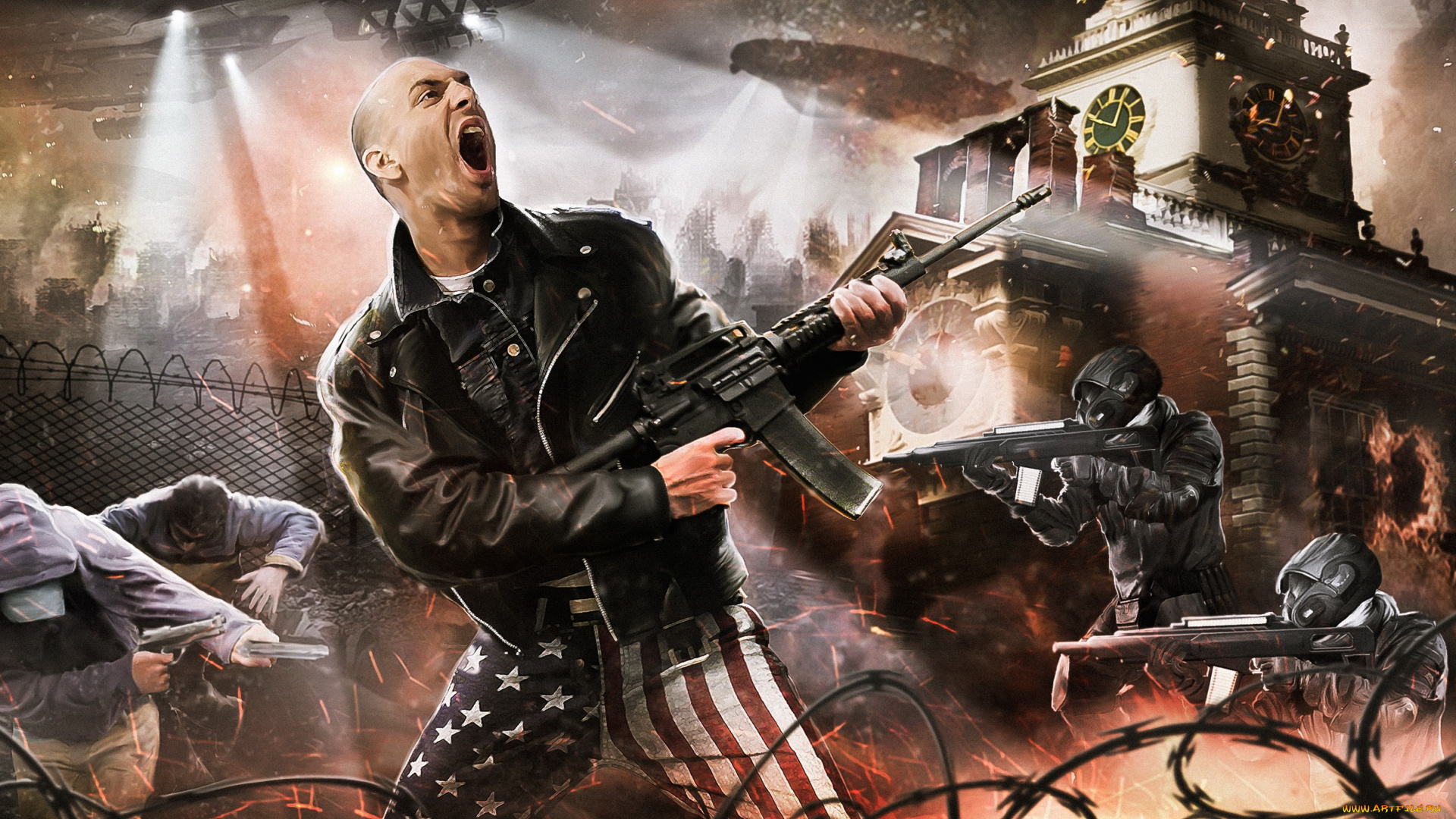 видео, игры, homefront, , the, revolution, автомат, здание, фон, мужчина