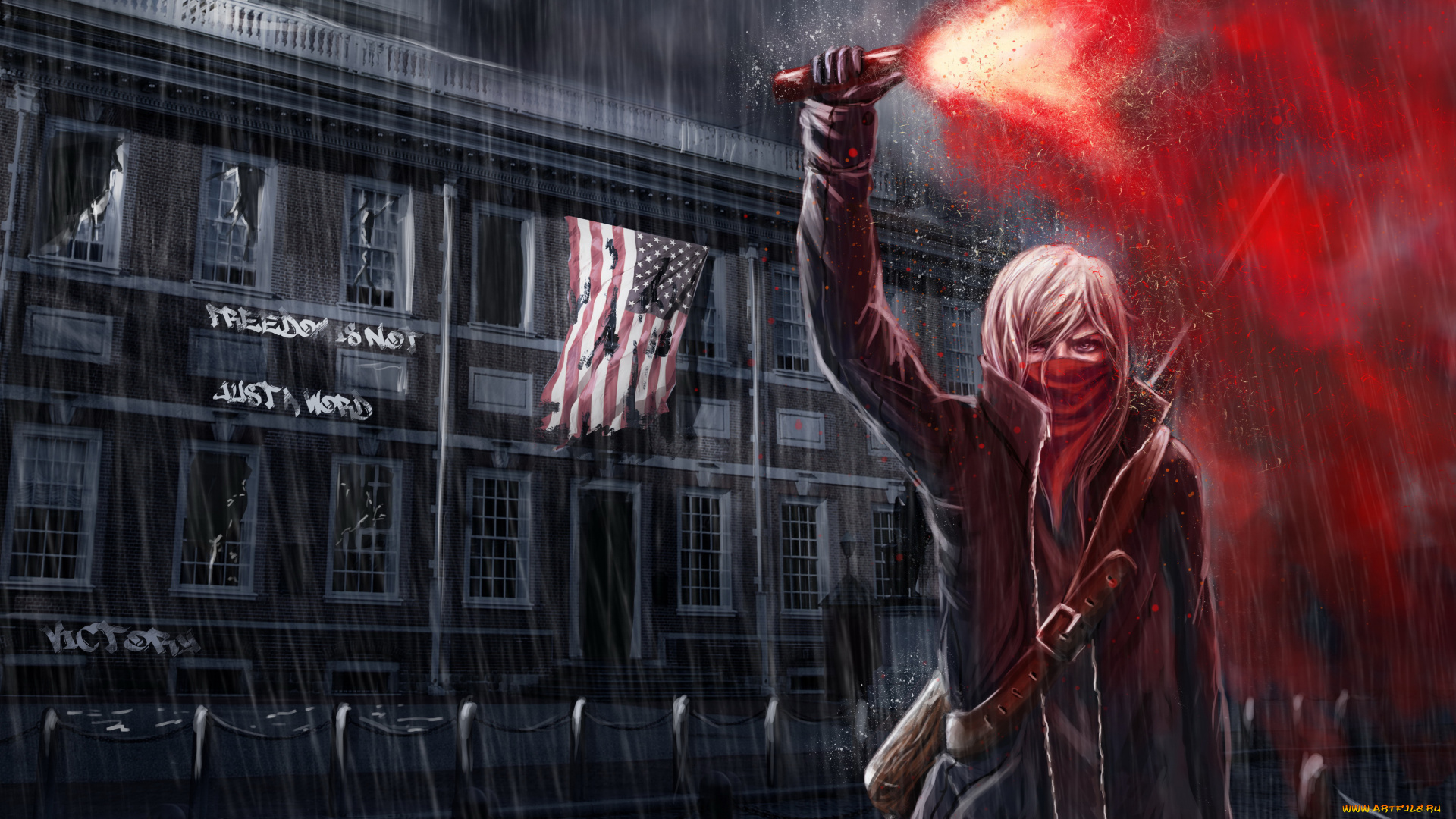 видео, игры, homefront, , the, revolution, флаг, здание, фон, девушка
