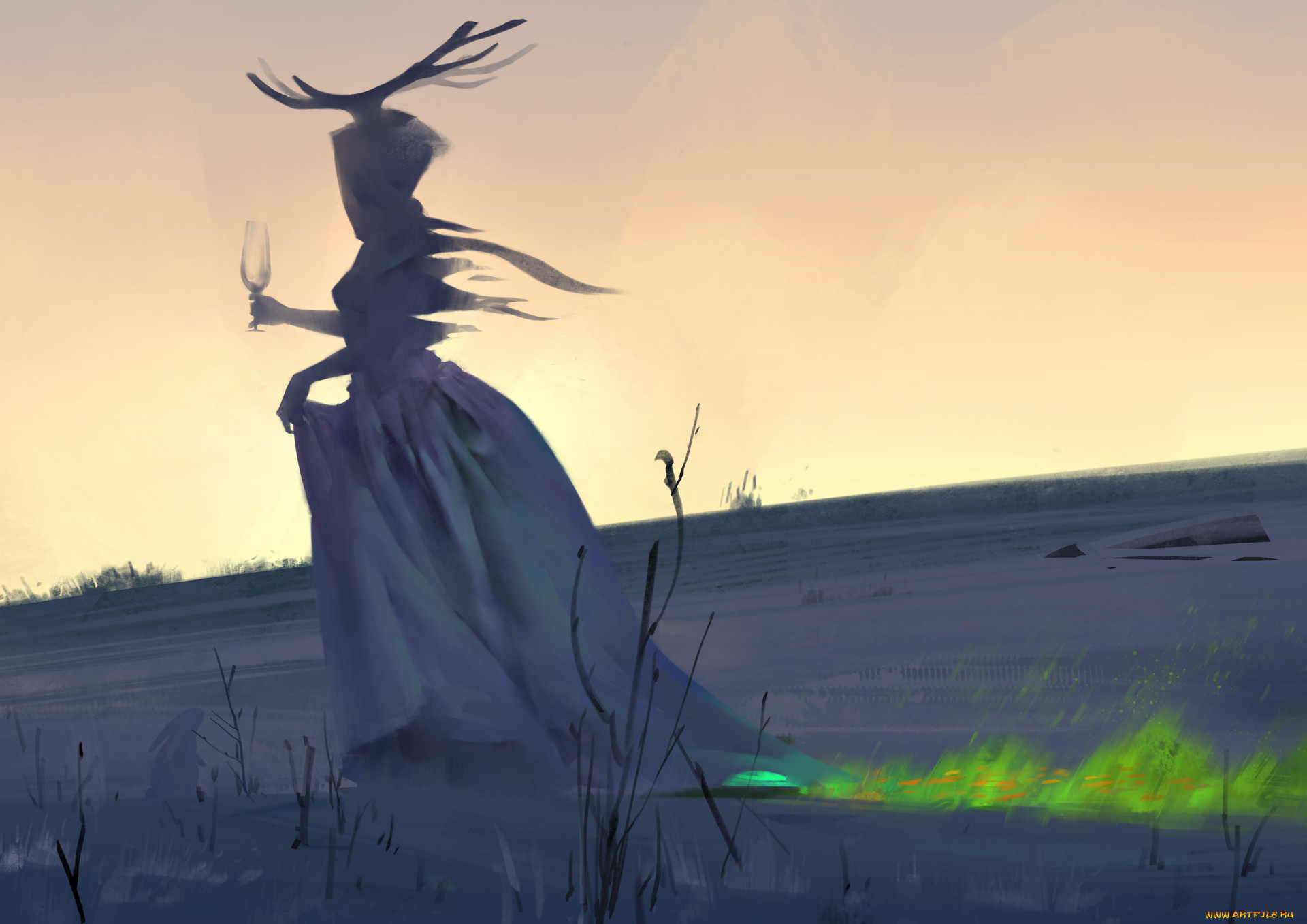 фэнтези, маги, , волшебники, огонь, поле, бокал, рога, женщина