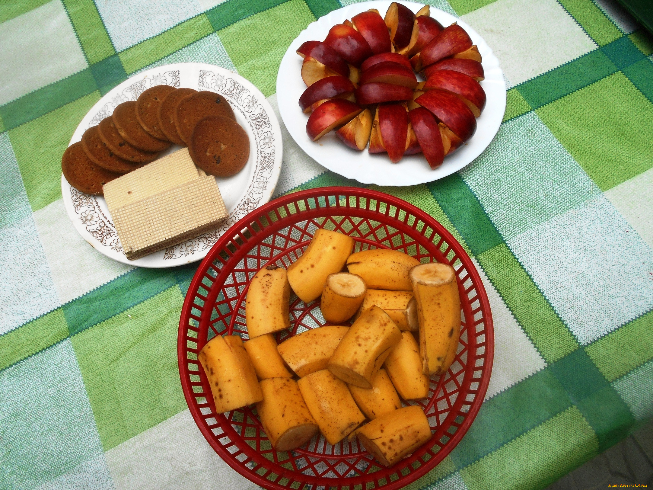 еда, бананы, печенье, вафли, яблоки