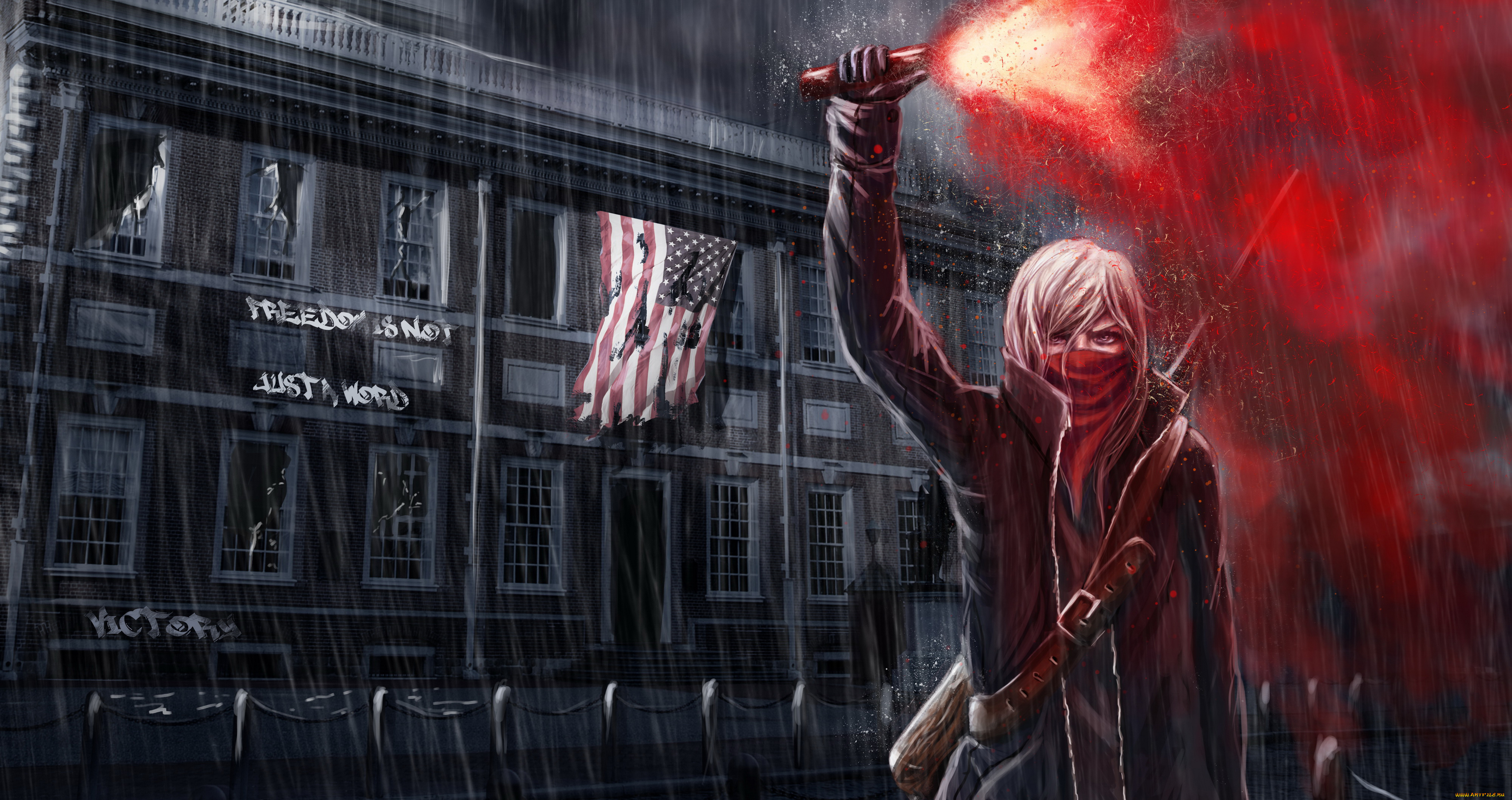 видео, игры, homefront, , the, revolution, флаг, здание, фон, девушка