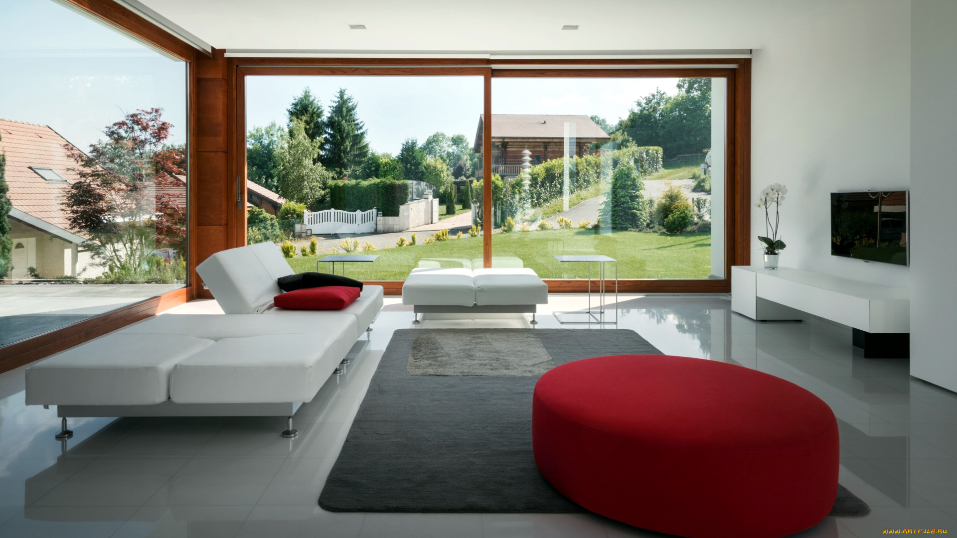 интерьер, спальня, мягкий, уголок, телевизор