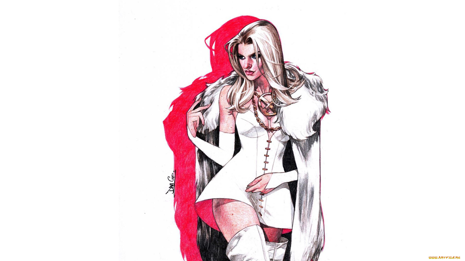 рисованное, комиксы, девушка, плащ, эмма, фрост