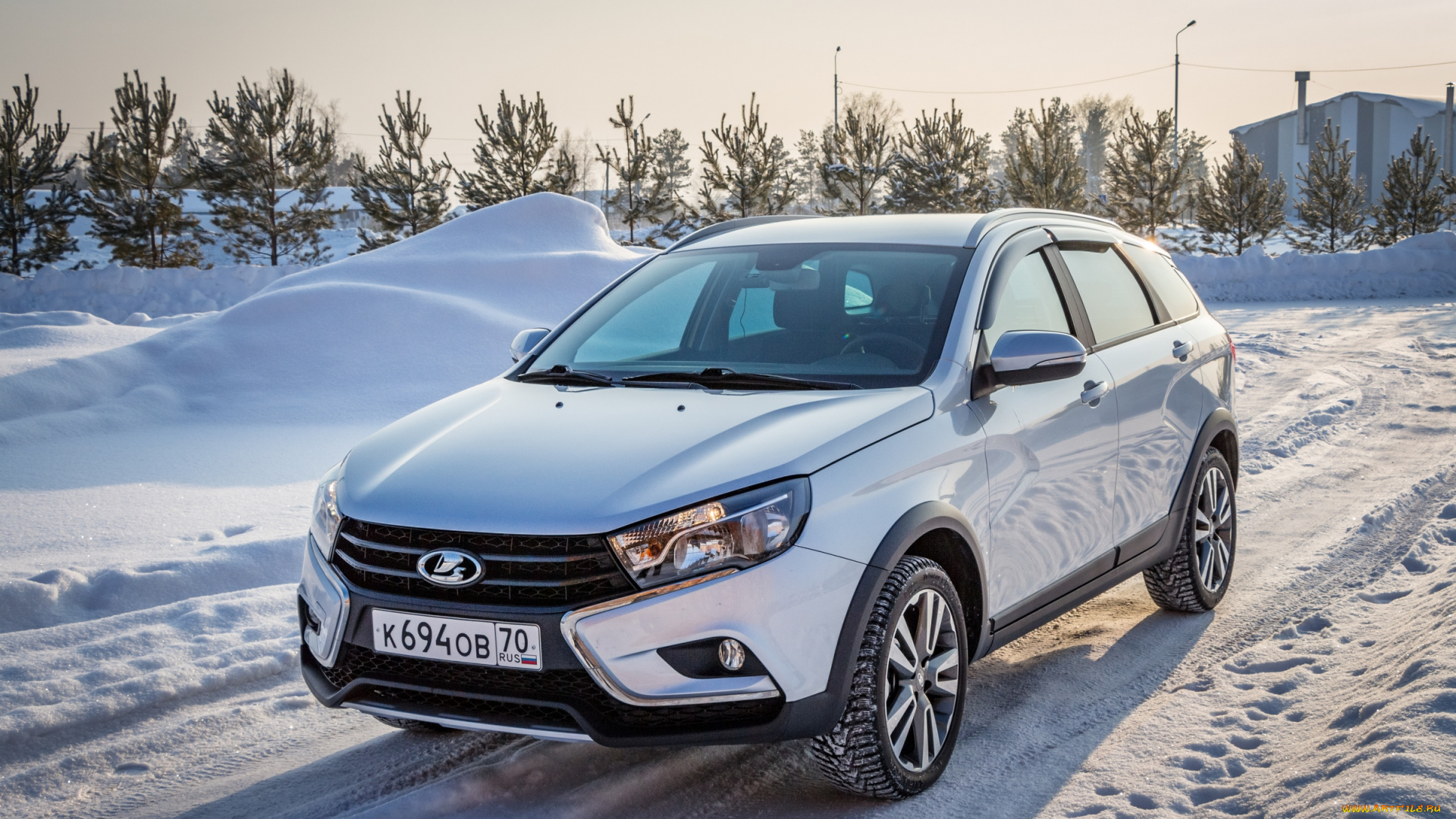 ваз, лада, веста, автомобили, ваз, лада, веста, автомобиль, белый, зима