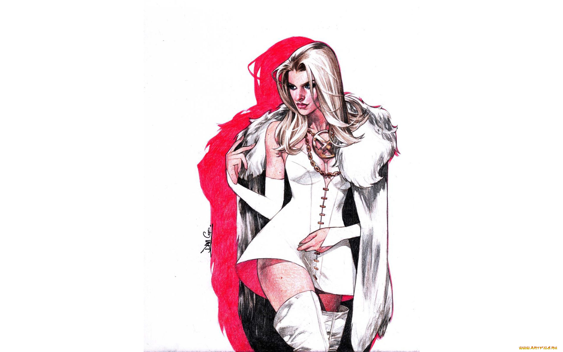 рисованное, комиксы, девушка, плащ, эмма, фрост