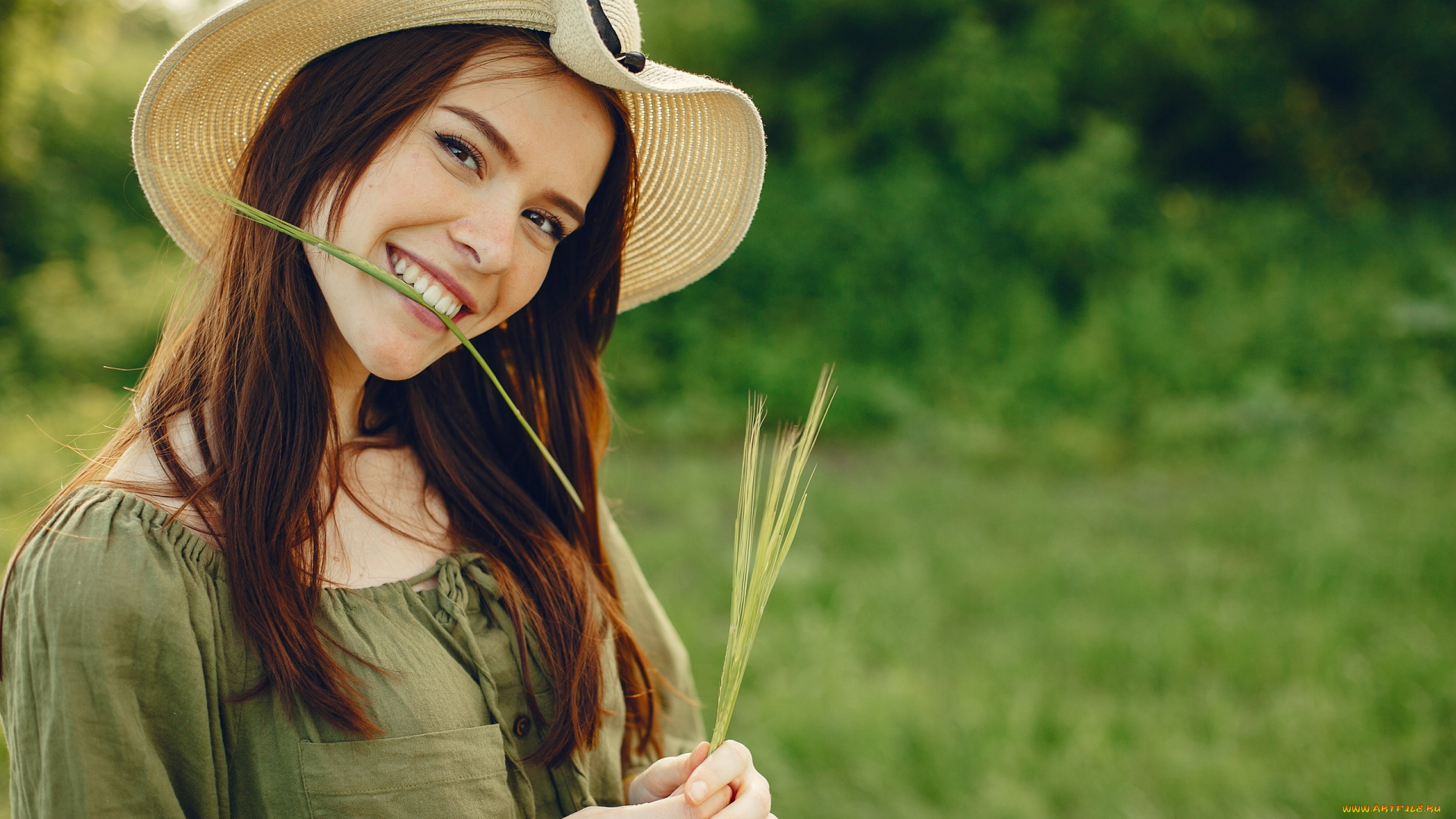 девушки, -, лица, , портреты, шляпа, улыбка