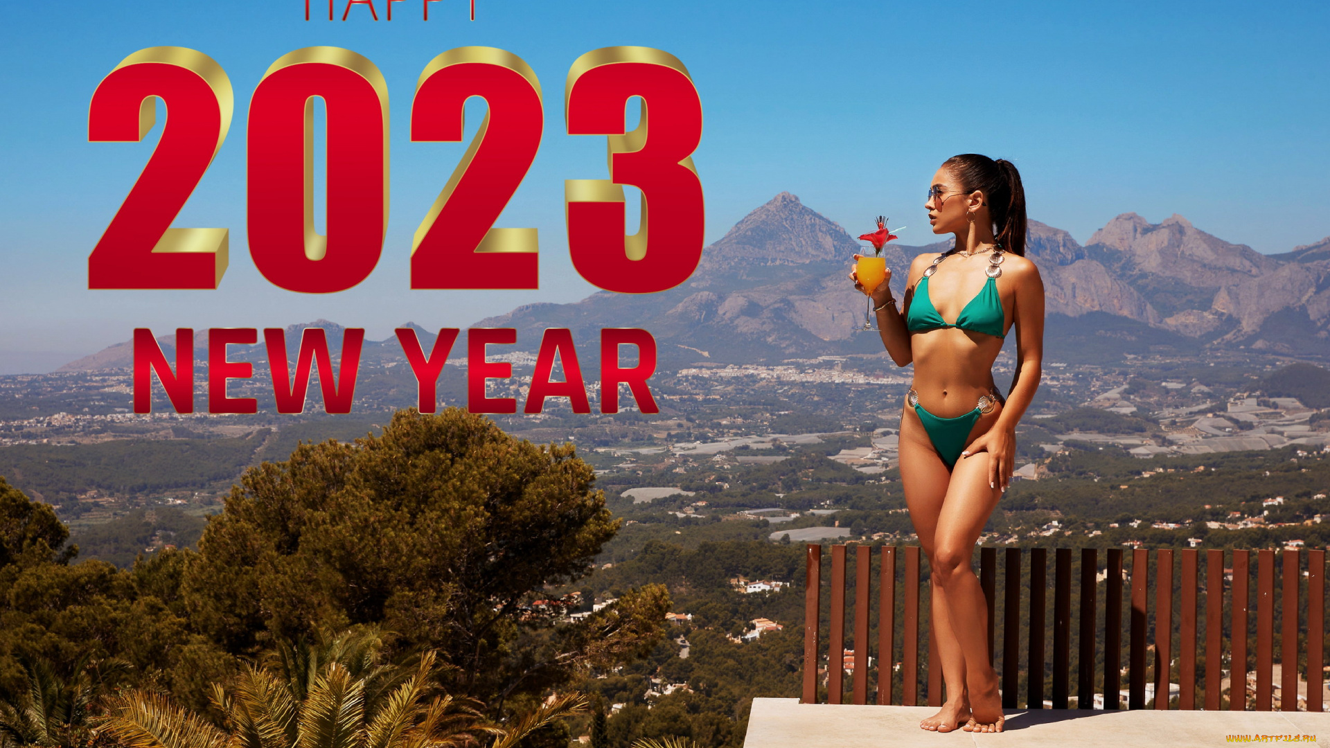 девушки, ginebra, bellucci, панорама, горы, бикини, коктейль