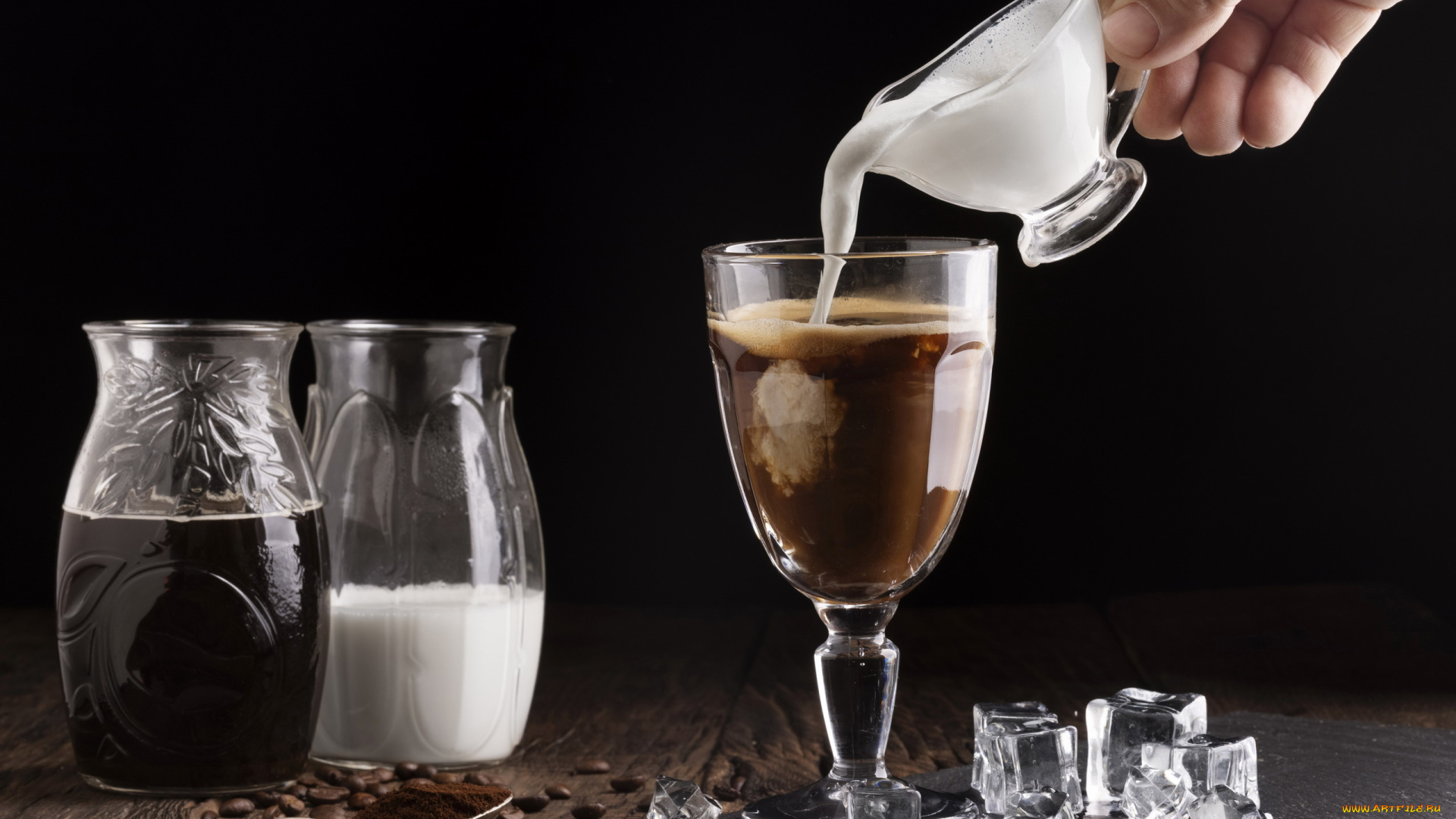 еда, кофе, , кофейные, зёрна, лед, зерна, сливки