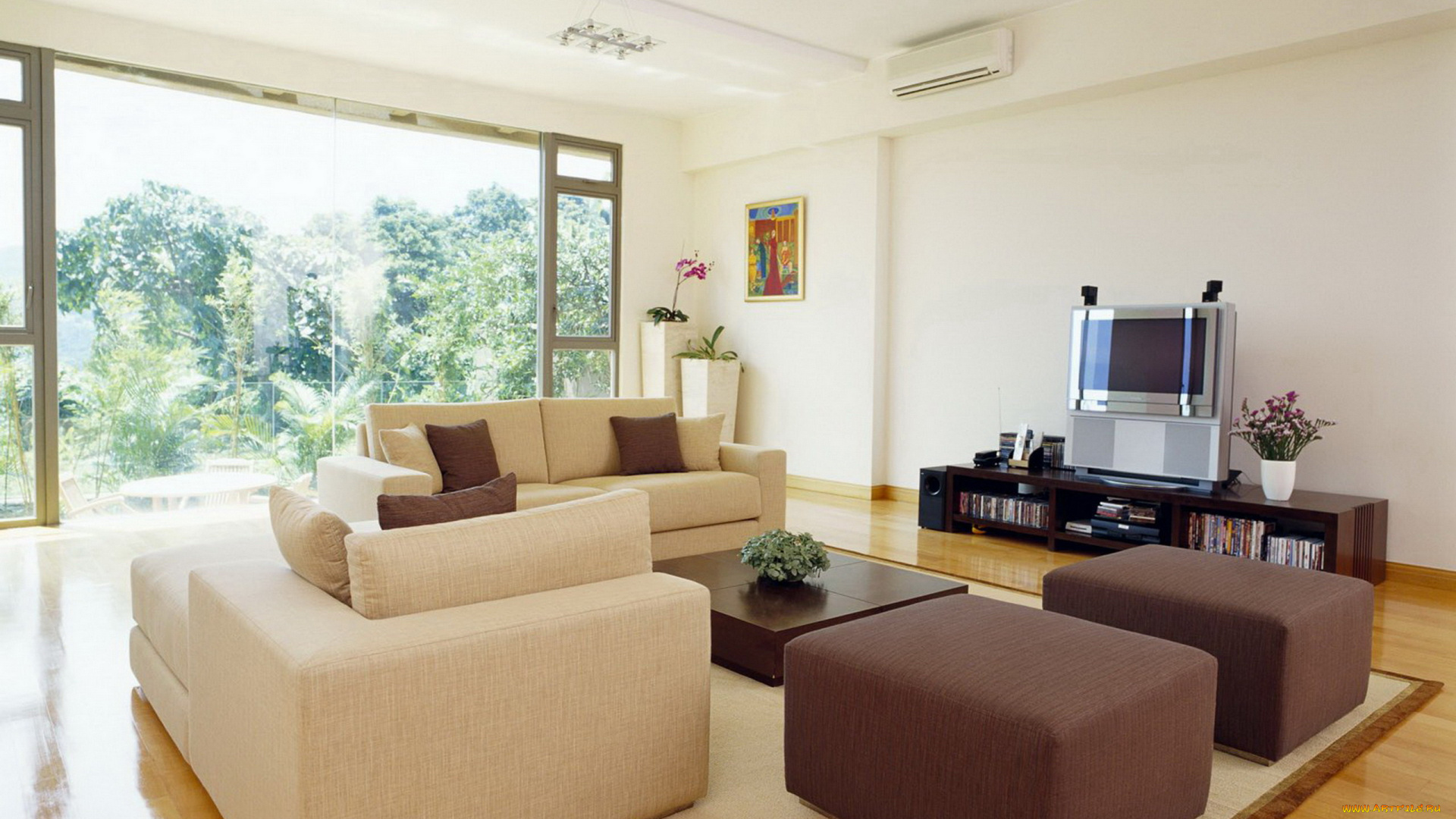 интерьер, гостиная, мягкий, уголок, кондиционер