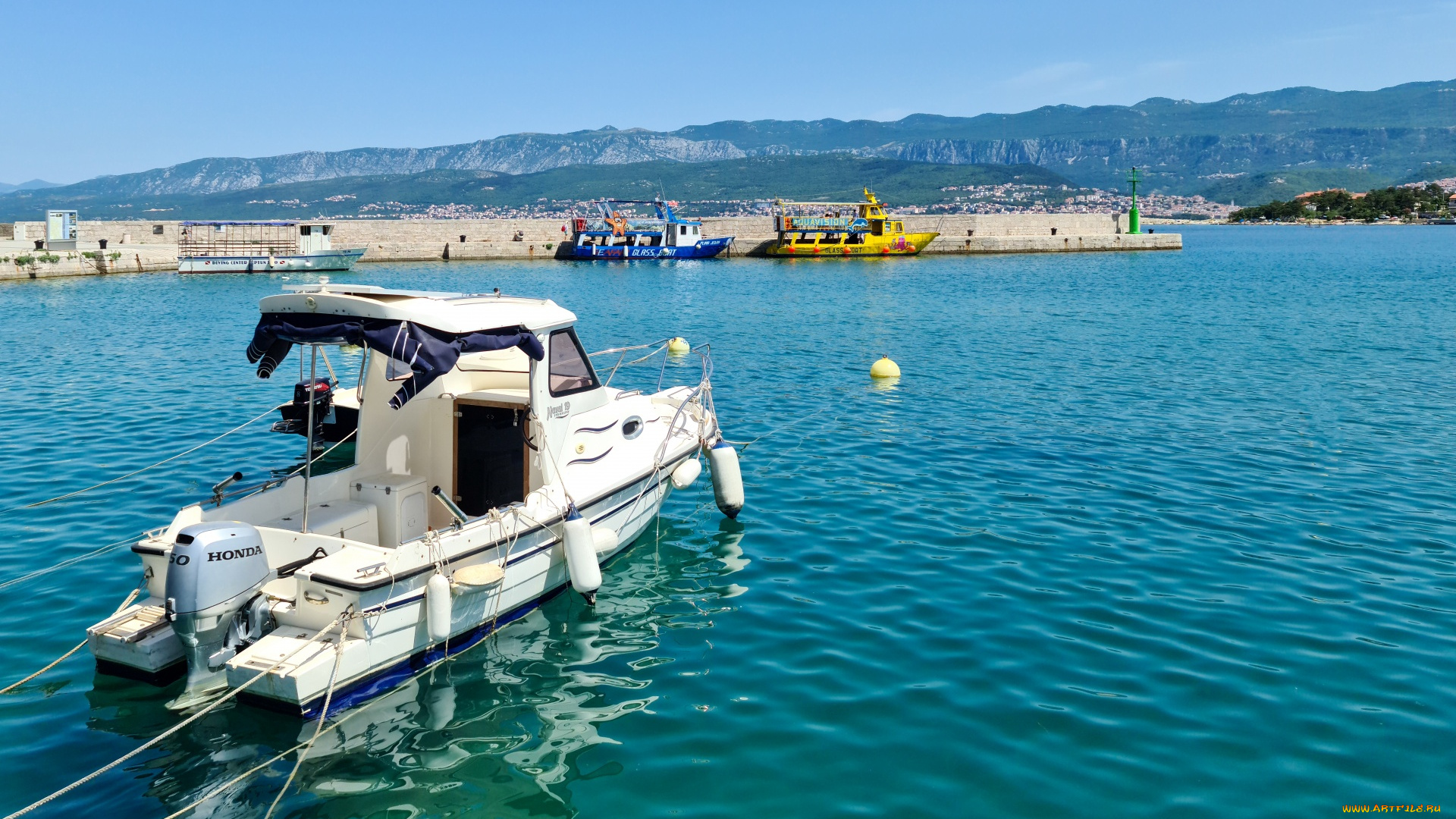 корабли, катера, горы, катер, залив