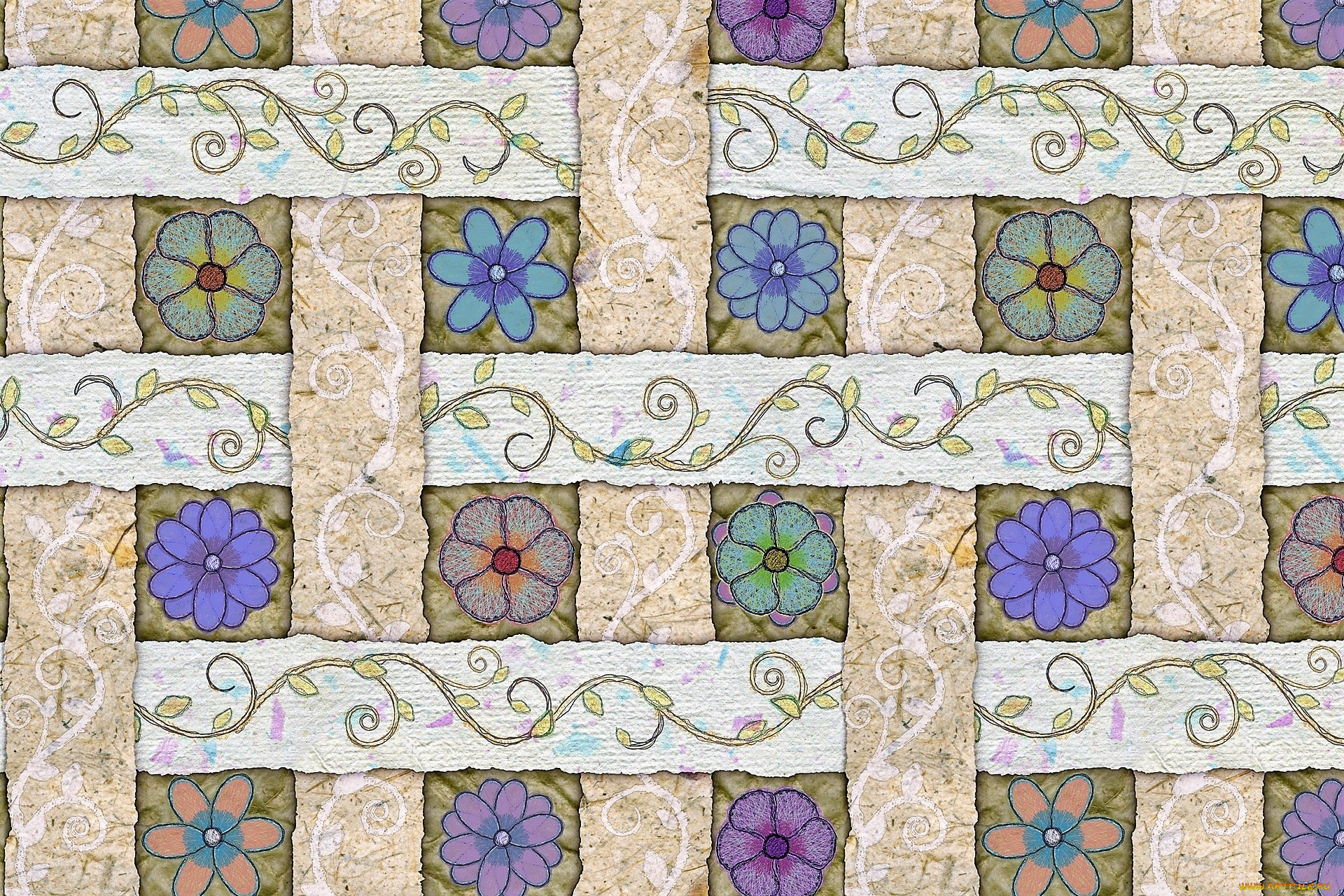 рисованное, цветы, орнамент