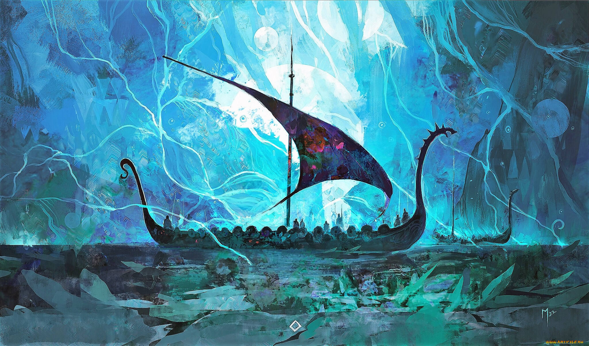 фэнтези, корабли, корабль, парусник, море, льды