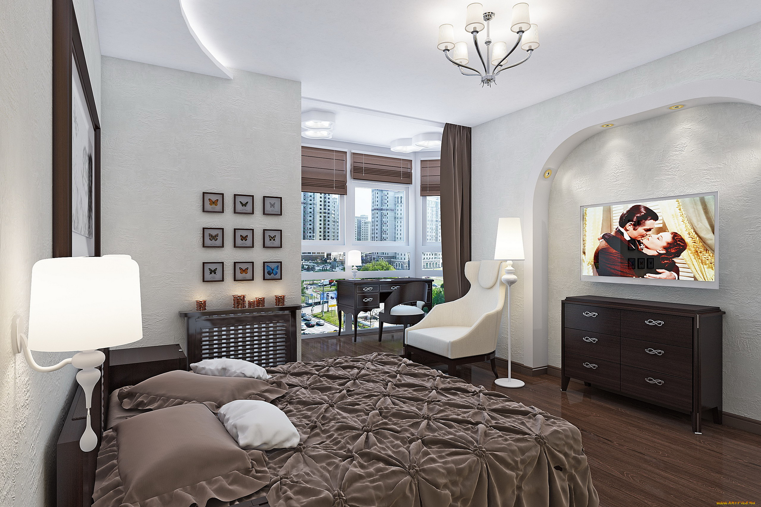 интерьер, спальня, кровать, телевизор