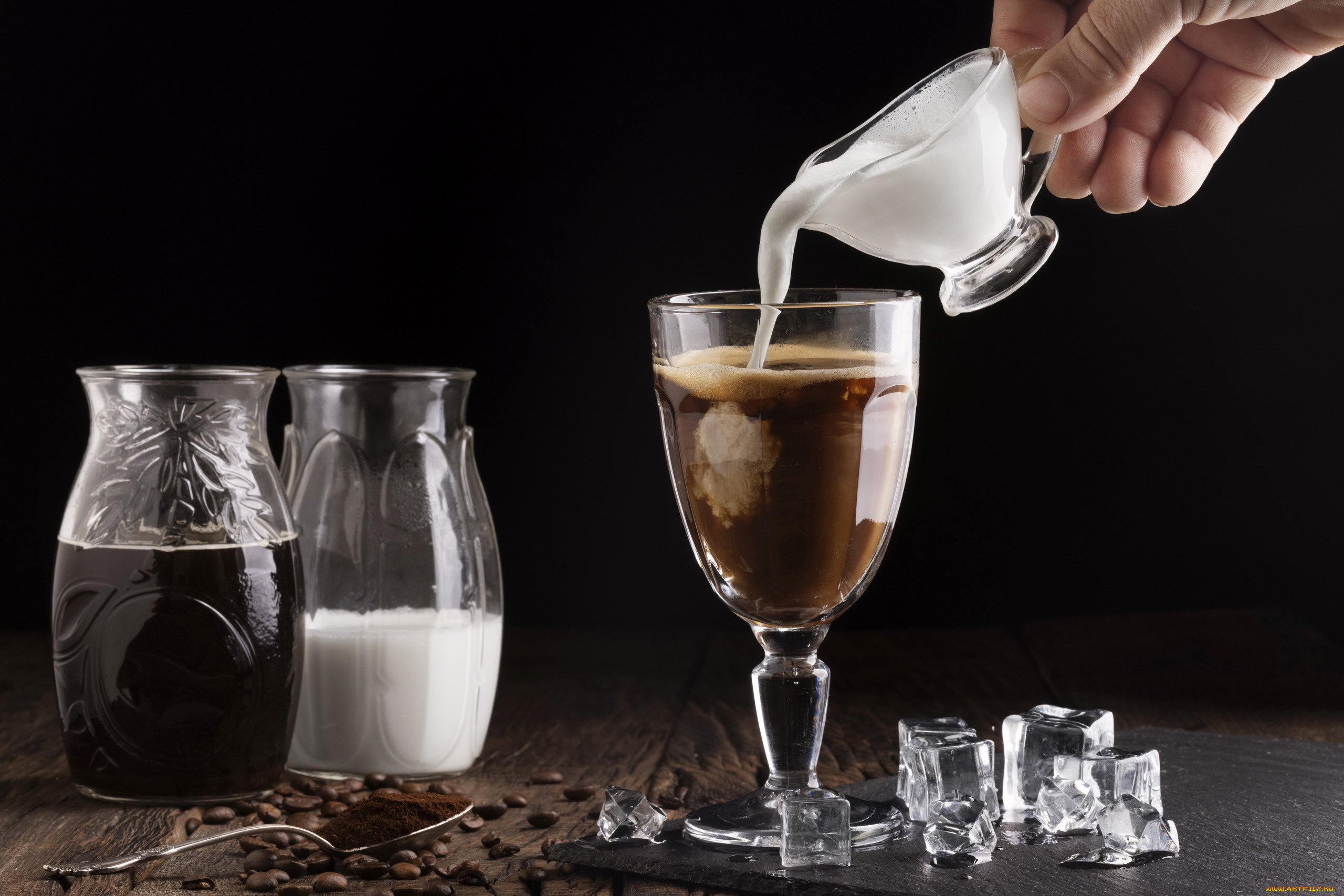 еда, кофе, , кофейные, зёрна, лед, зерна, сливки