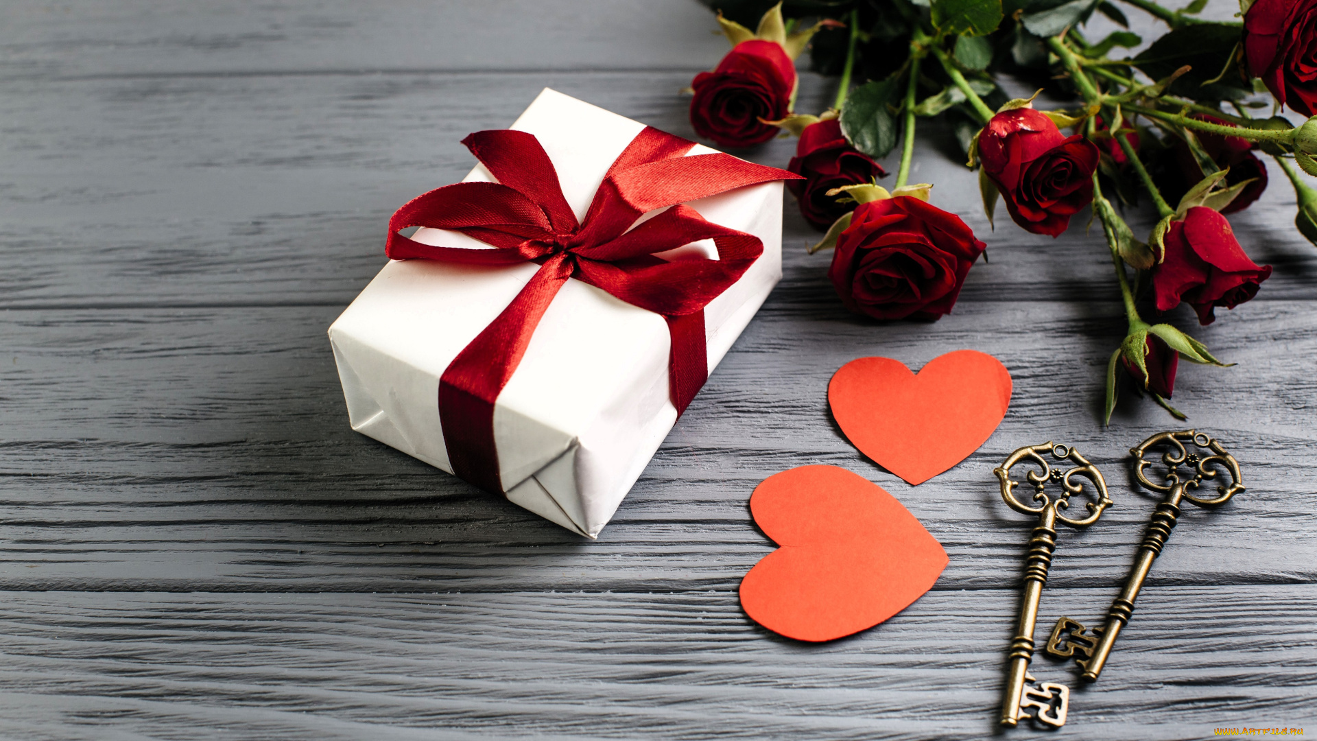 праздничные, подарки, и, коробочки, подарок, сердечки, ключи, розы, цветы