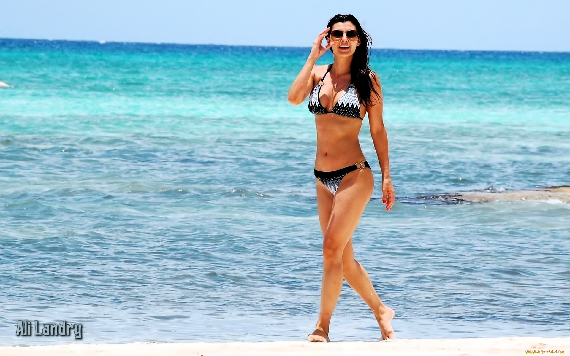 девушки, ali, landry, брюнетка, очки, купальник, море