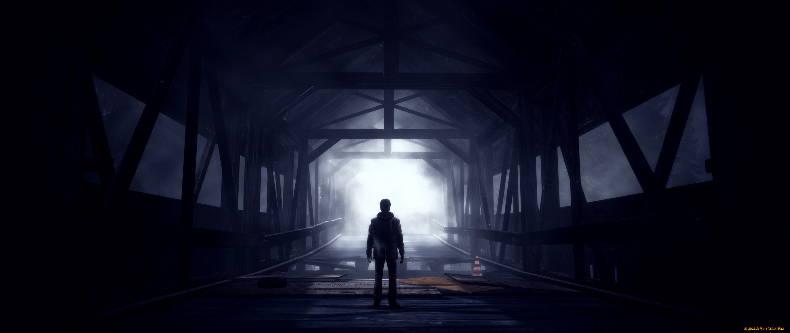 видео, игры, alan, wake, мужчина, мост, тоннель, свет