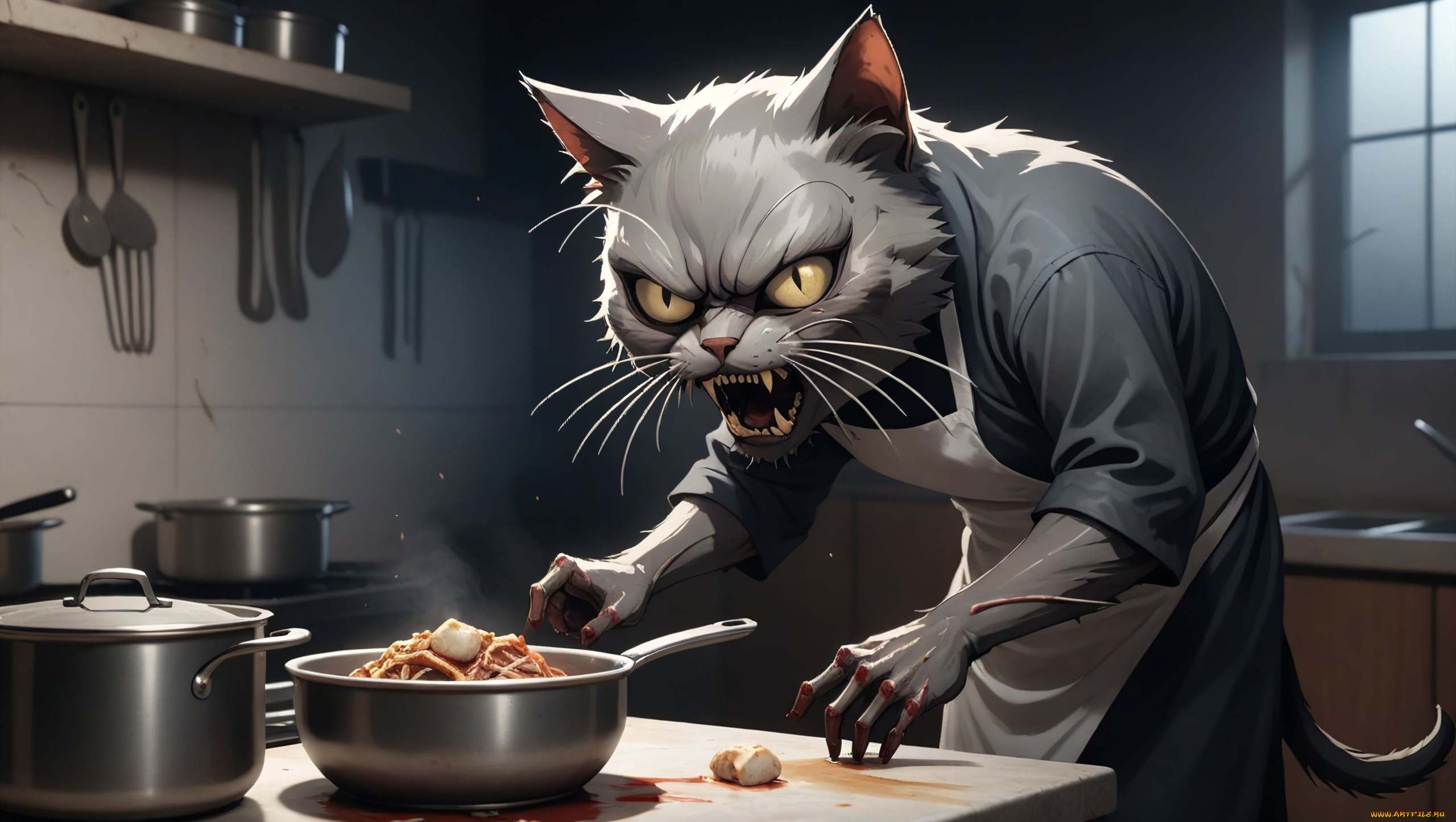 фэнтези, существа, нейросети, графика, нейроарт, ai, art, нейронные, сети, рисунки, нейро, искусство, нейрографика, graphics, neuroart, neural, networks, drawings, neuro, neurography, ужасный, кот, готовит, еду, кухня, повар