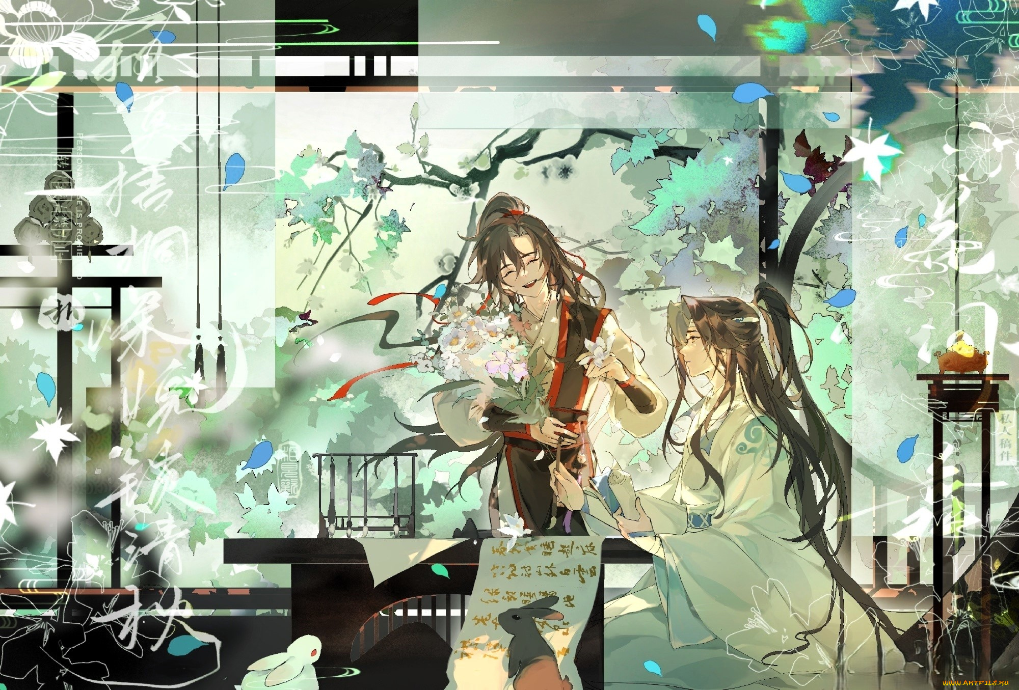 аниме, mo, dao, zu, shi, вэй, усянь, лань, ванцзы, кролики, стол