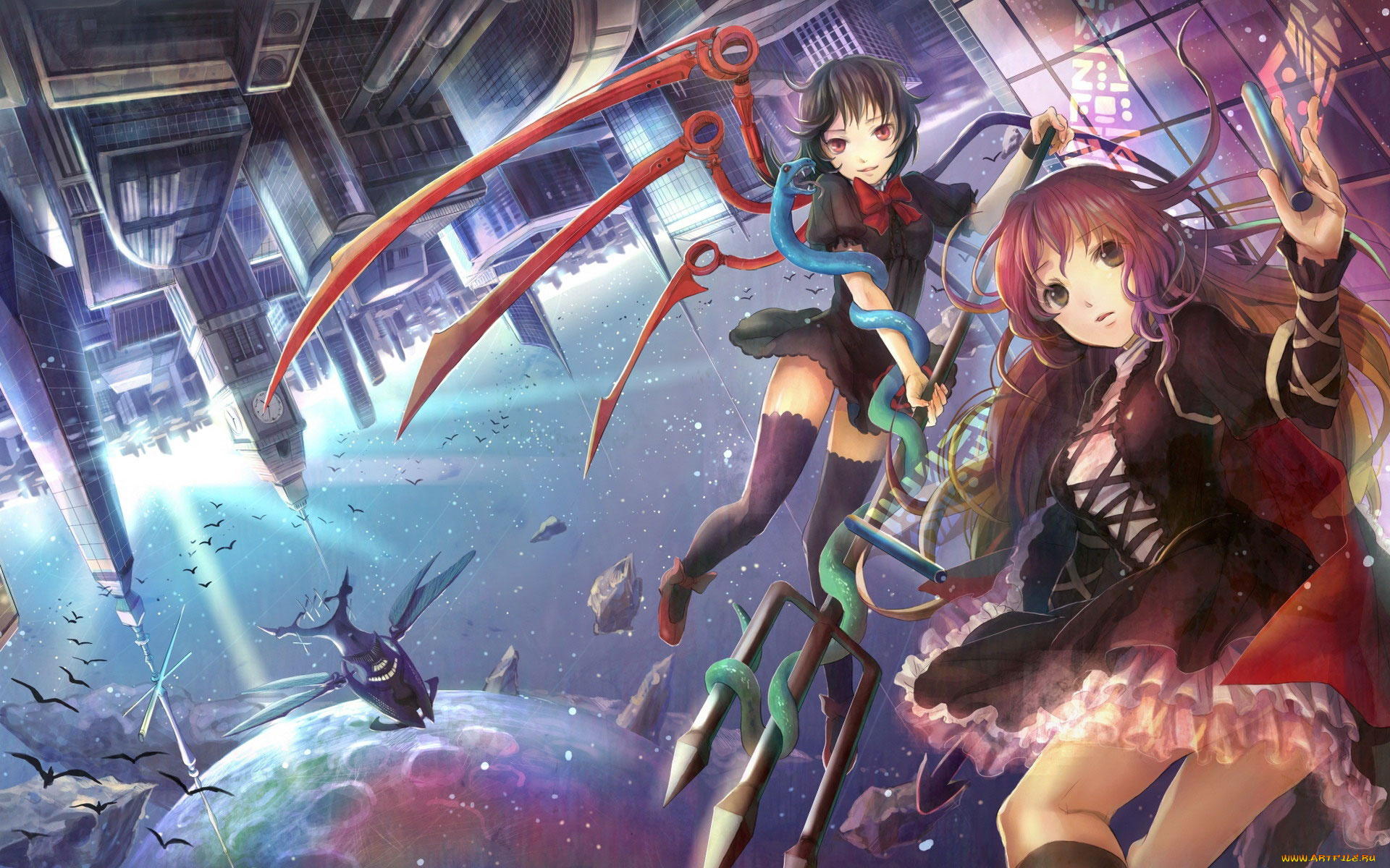 аниме, weapon, blood, technology