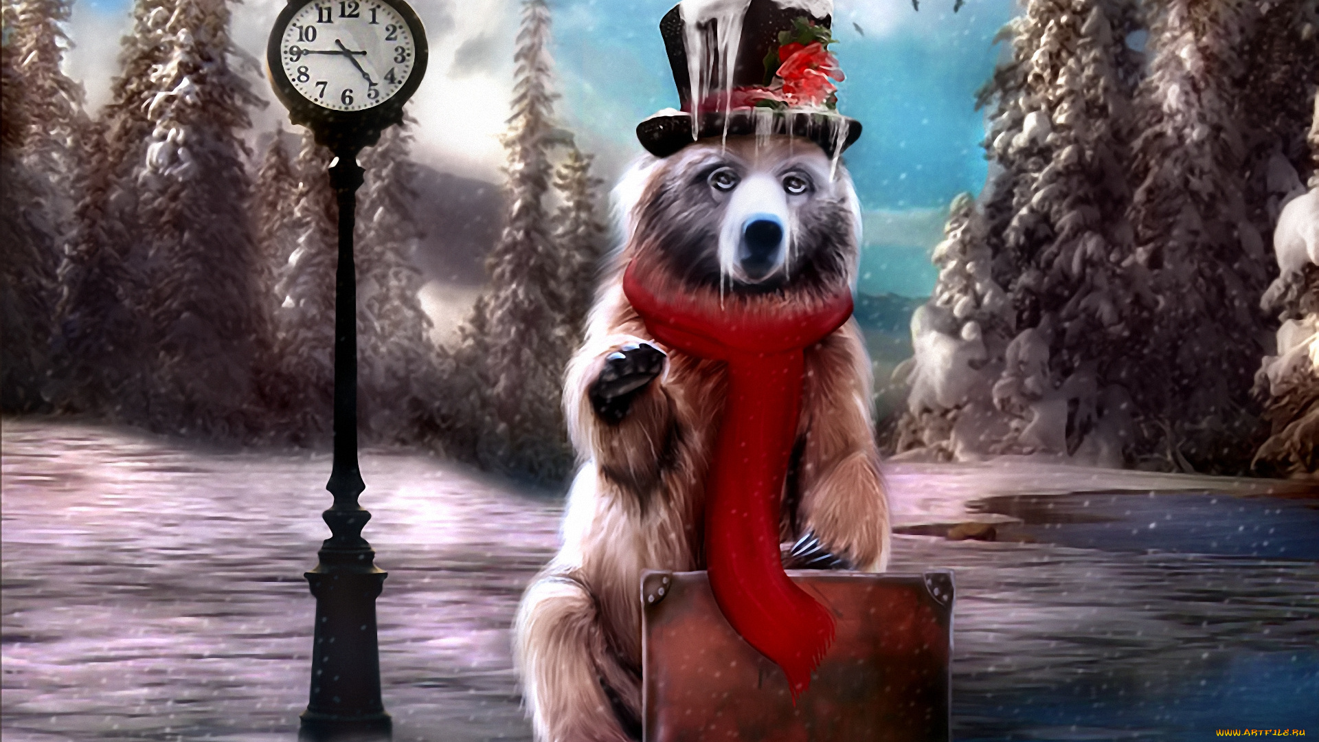 рисованные, животные, медведи, часы, медведь