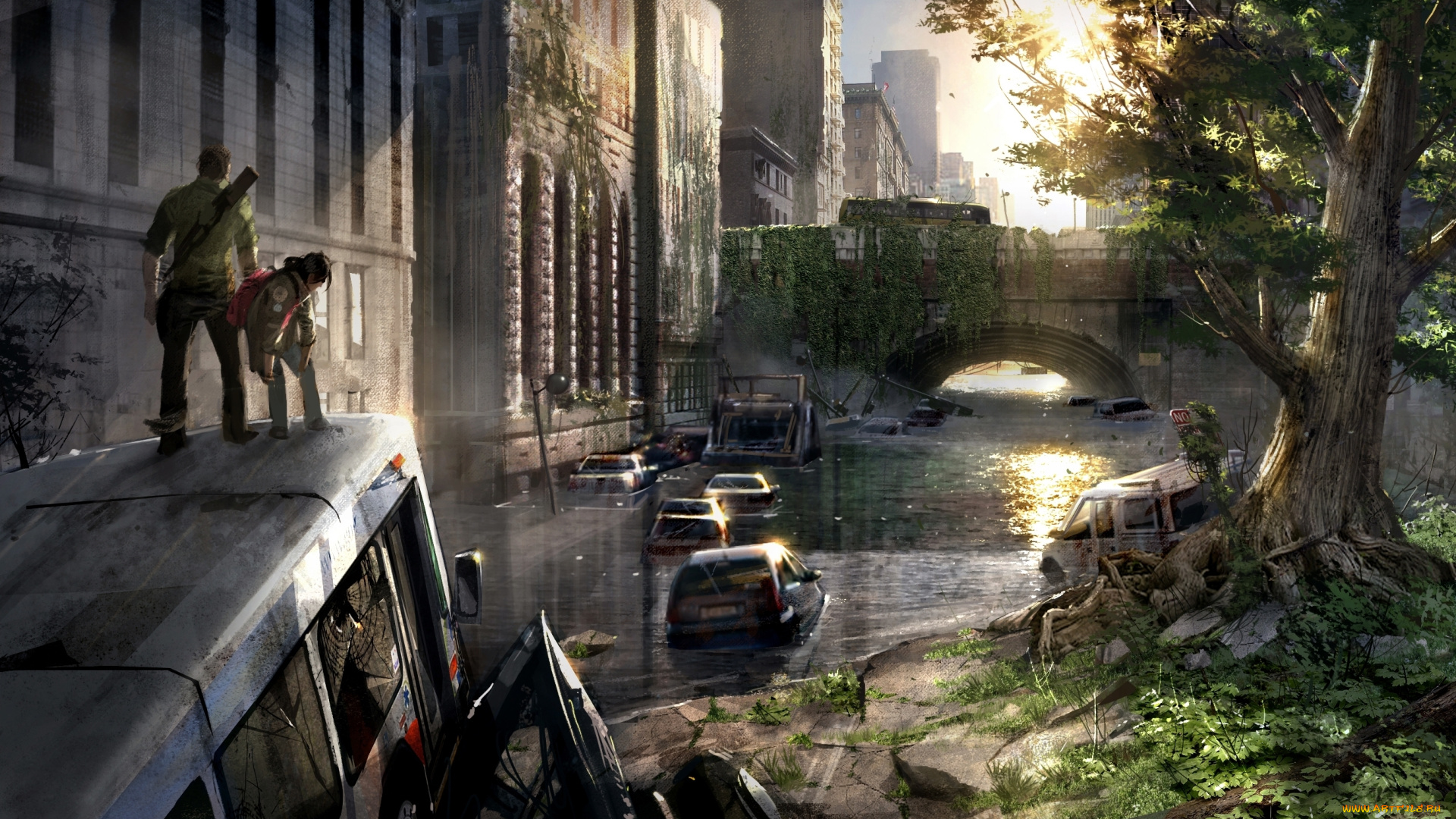 видео, игры, the, last, of, us, город, машины, эпидемия, апокалипсис, джоэл, элли