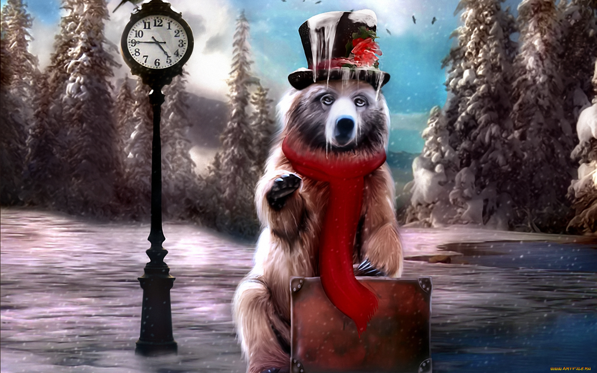 рисованные, животные, медведи, часы, медведь