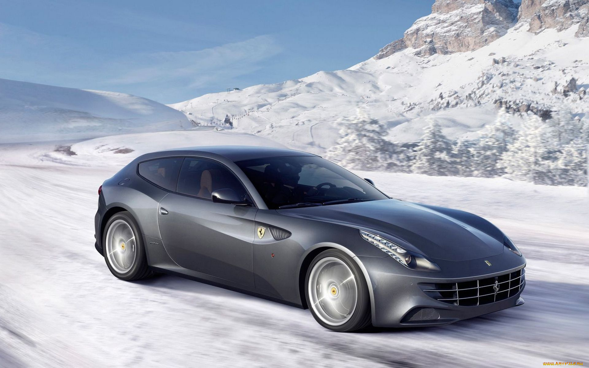 автомобили, ferrari, winter, snow, ff