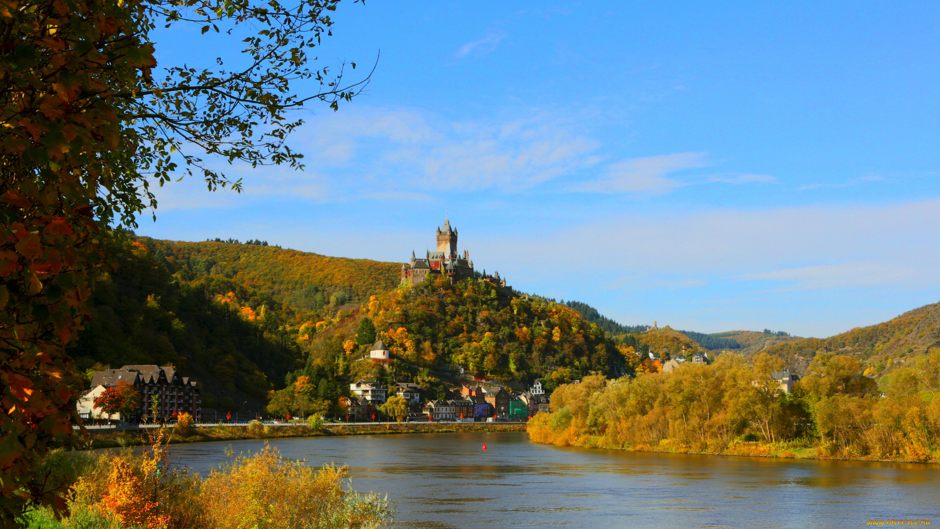 германия, кохем, города, река, дома, замок
