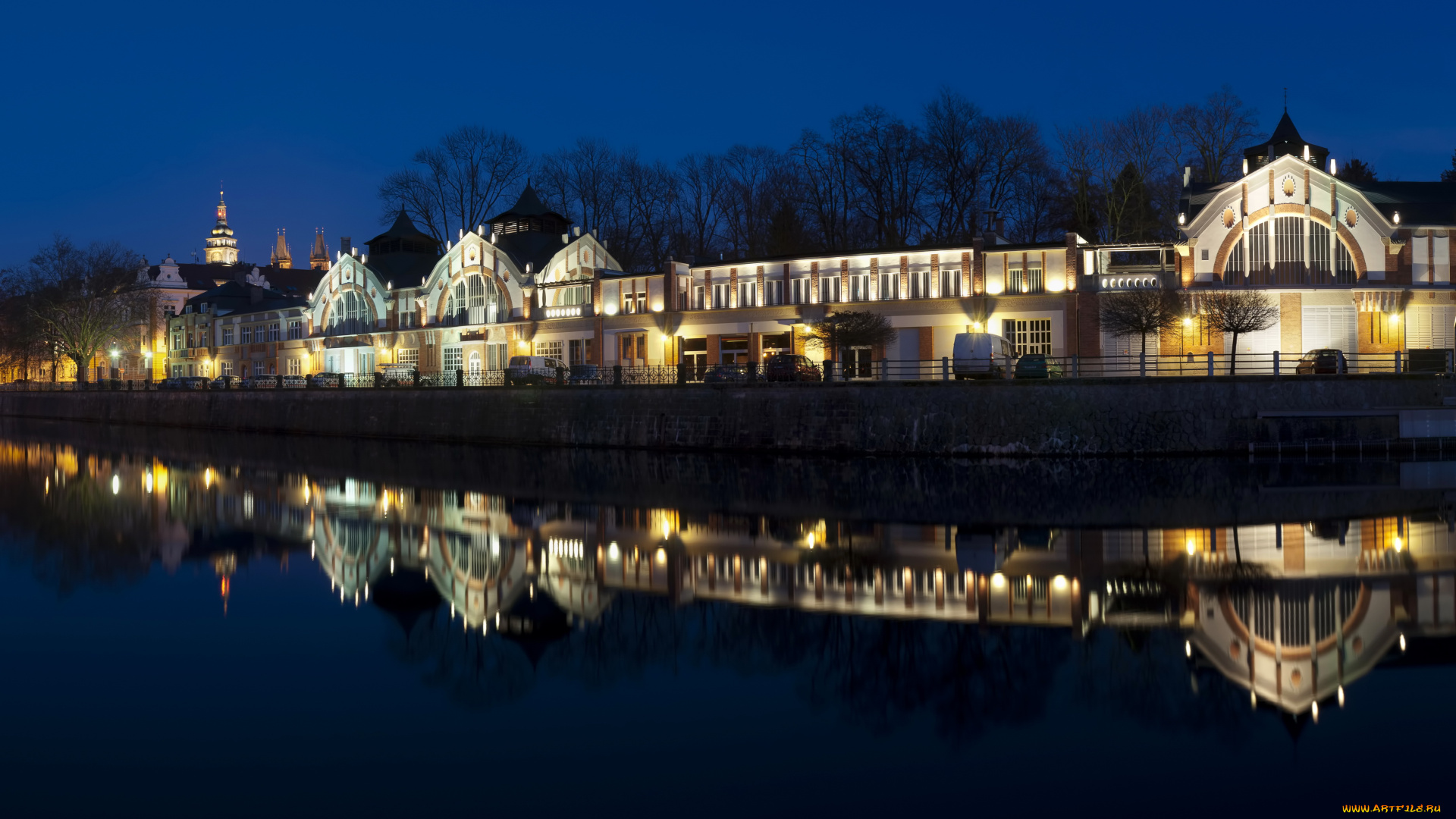 hradec, krаlovе, Чехия, города, огни, ночного, ночь, дома, улица