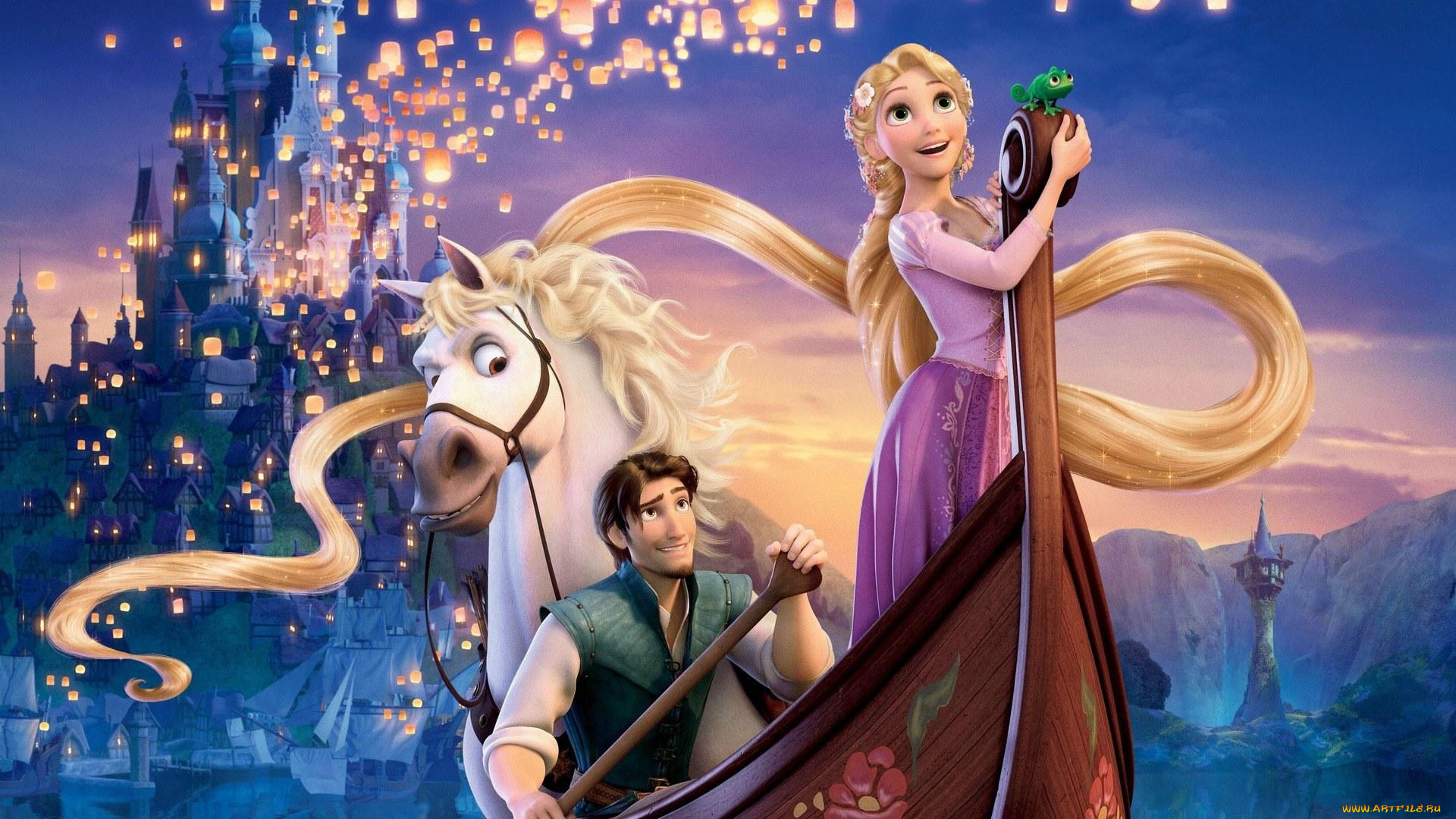 tangled, мультфильмы, фонарики, принцесса, лодка, рапунцель, запутанная, история