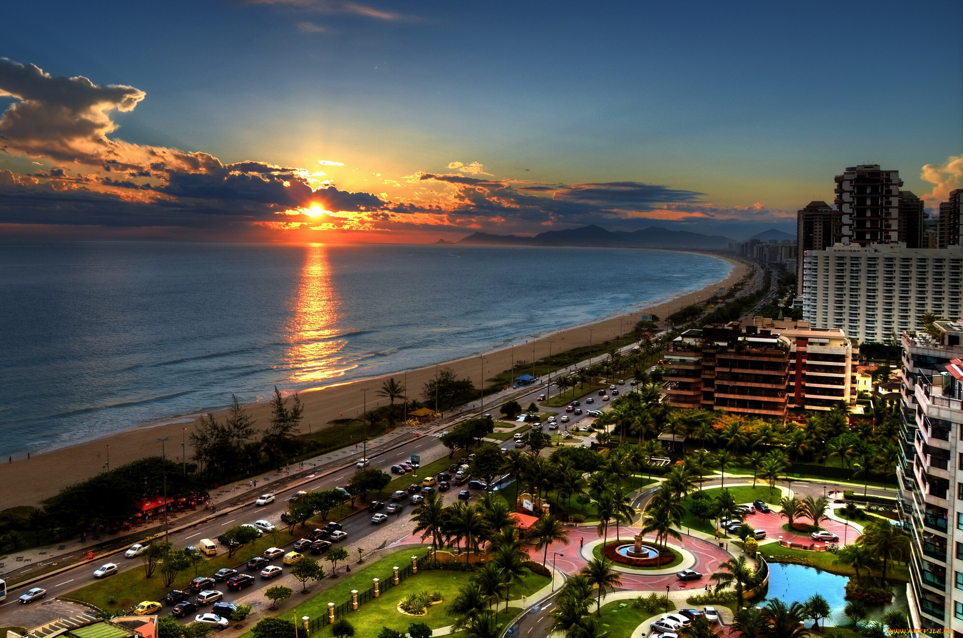 rio, de, janeiro, brazil, города, рио, де, жанейро, бразилия, побережье, океан, пейзаж, закат, дорога, здания