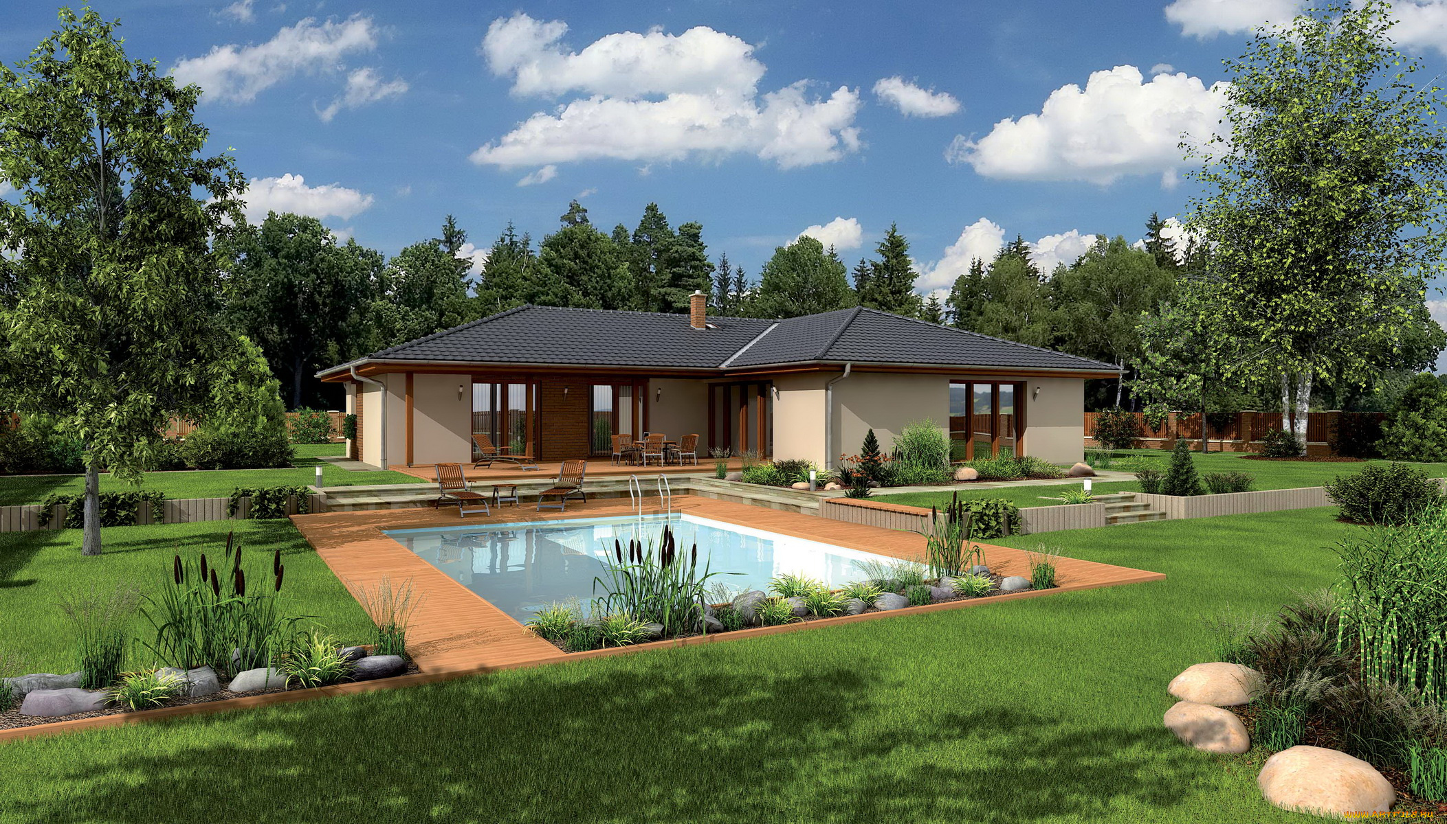 3д, графика, architecture, архитектура, ландшафт, дом