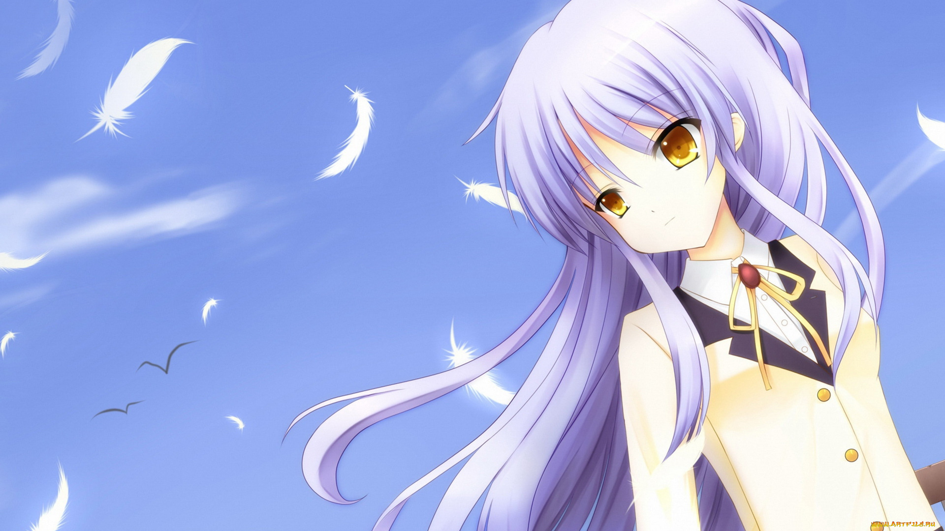 аниме, angel, beats, перья, девушка