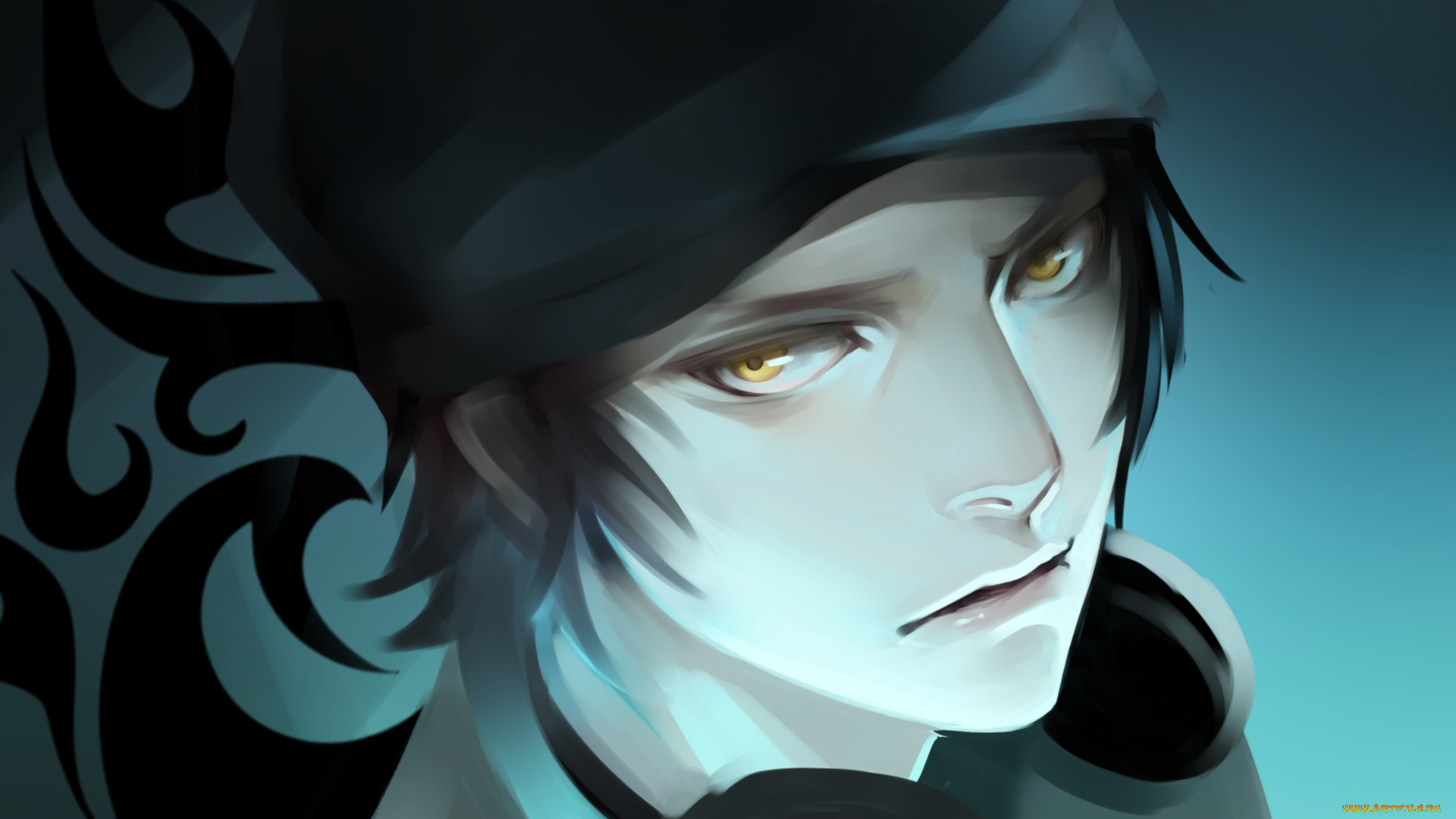 аниме, k, project, брюнет, взгляд, медовые, глаза, наушники, шапка, узор, парень