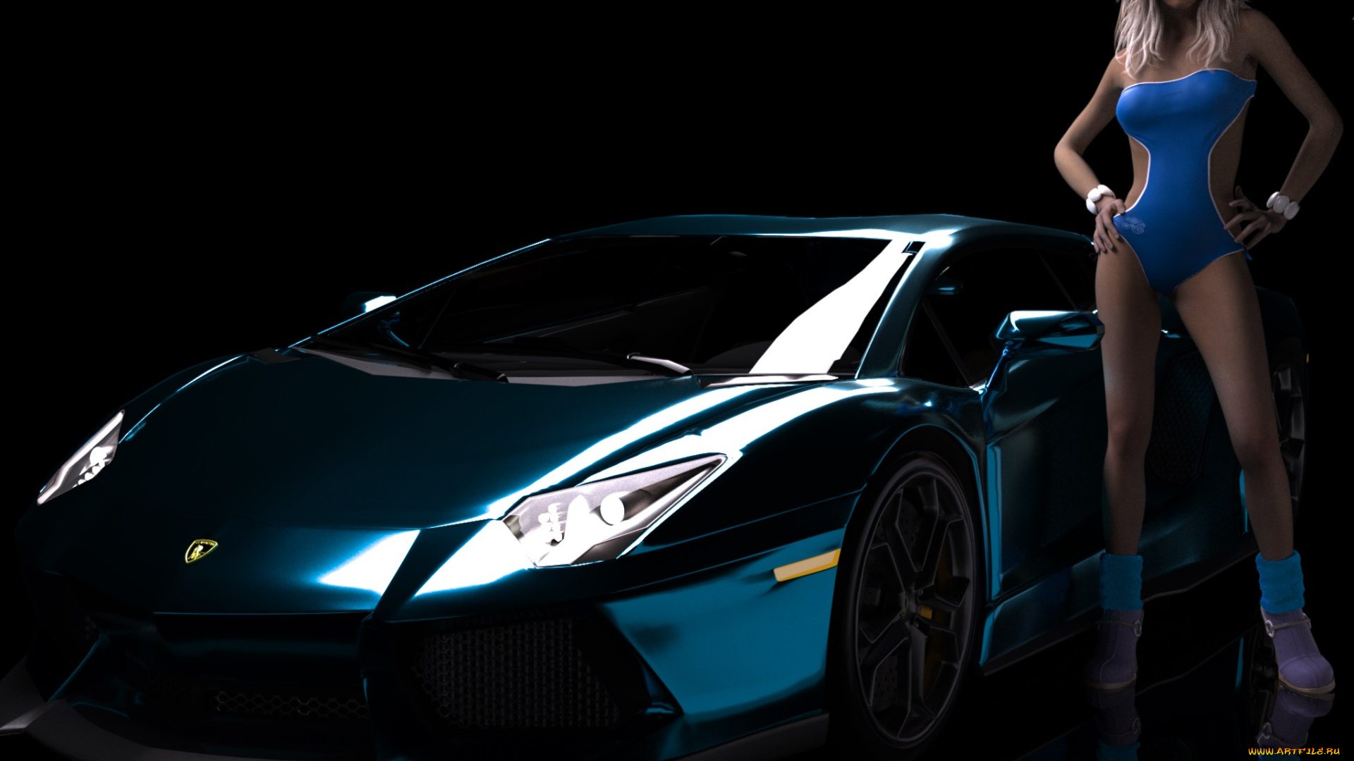 автомобили, 3д, автомобиль, девушка