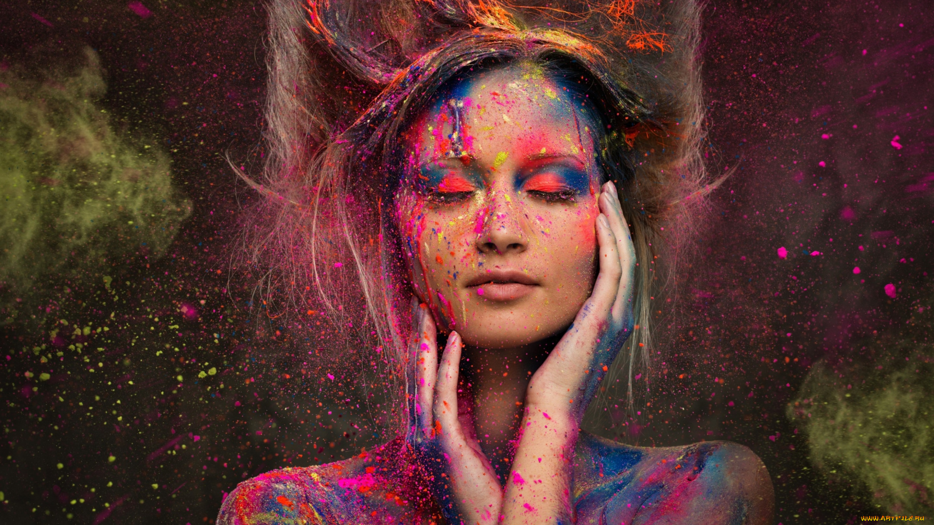 девушки, -unsort, , креатив, причёска, девушка, шатенка, краски, брызги