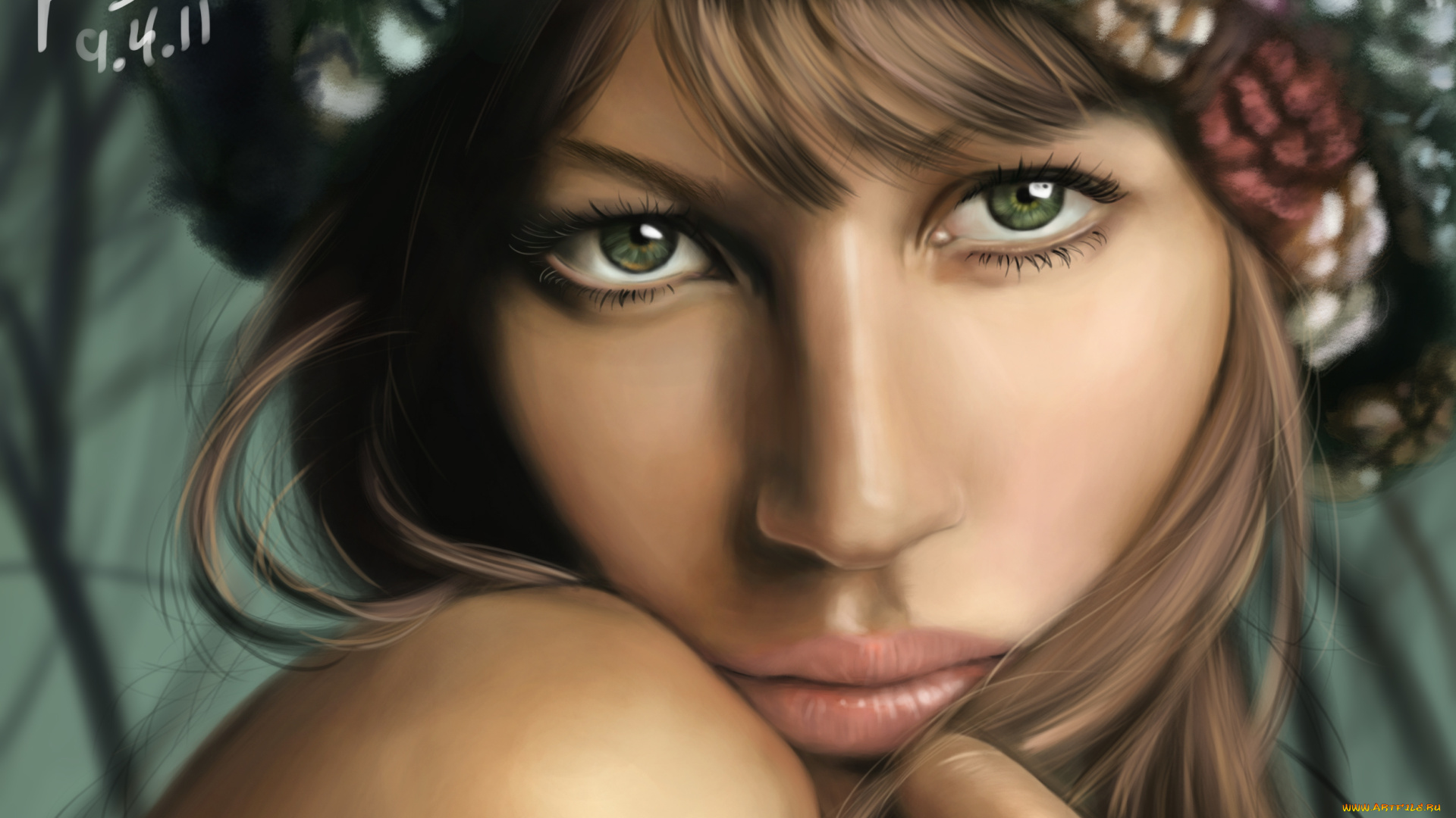 рисованные, люди, шапочка, взгляд, девушка