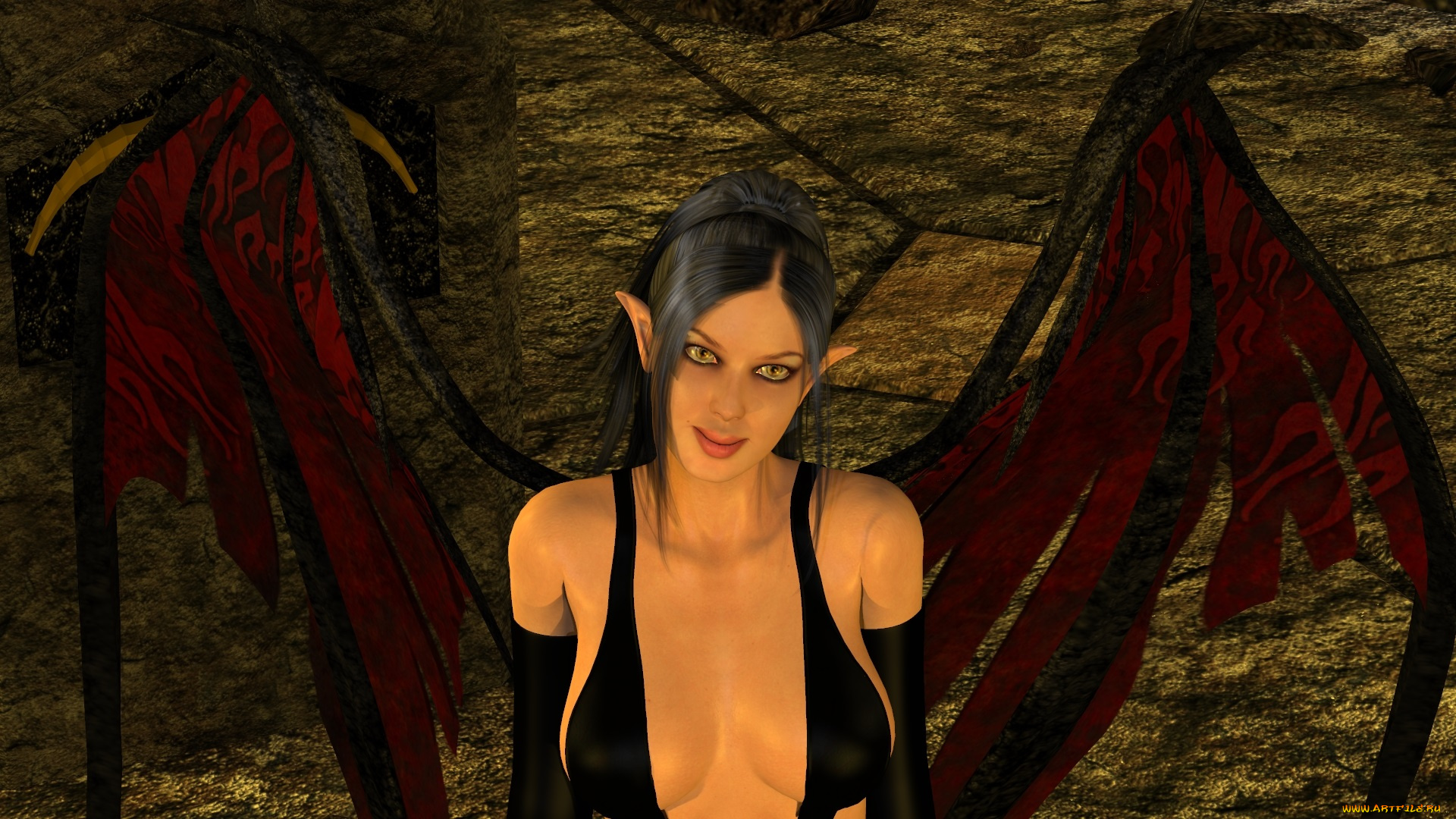 3д, графика, эльфы, , elves, эльфийка, взгляд, фон, демон