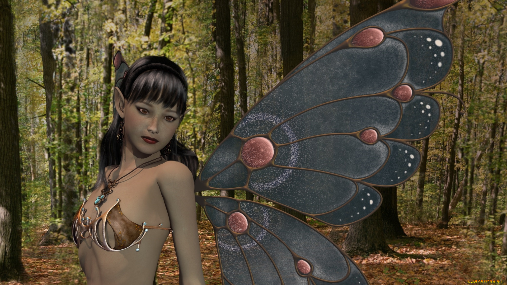 3д, графика, эльфы, , elves, фея, взгляд, фон, лес