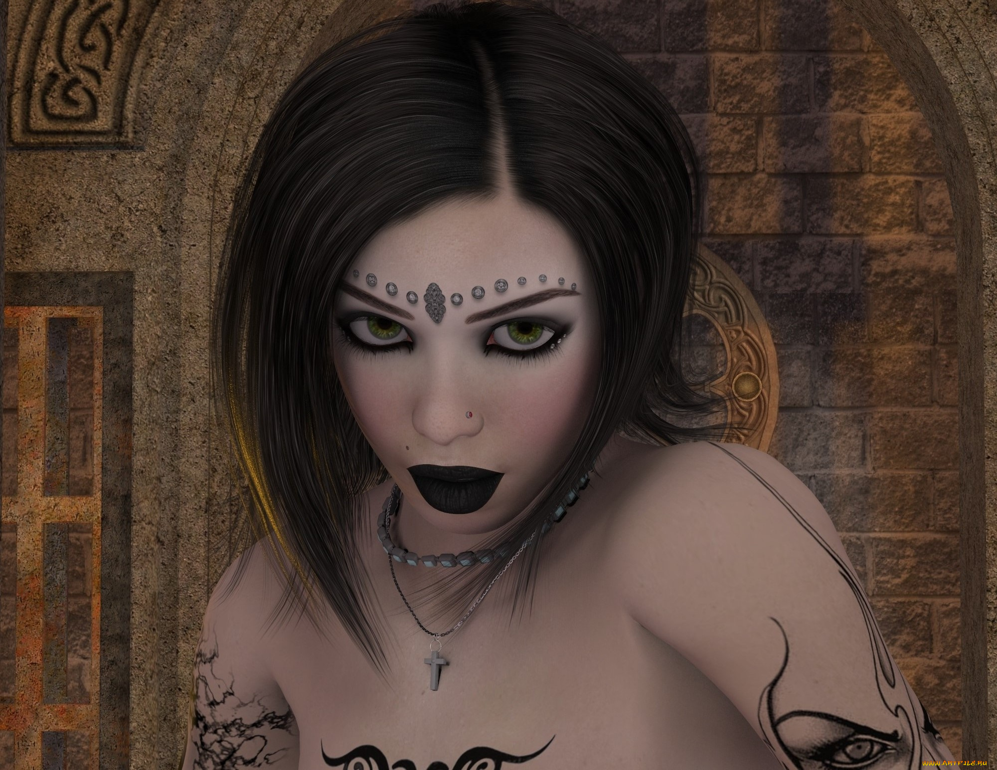 3д, графика, портрет, , portraits, фон, взгляд, девушка, тату