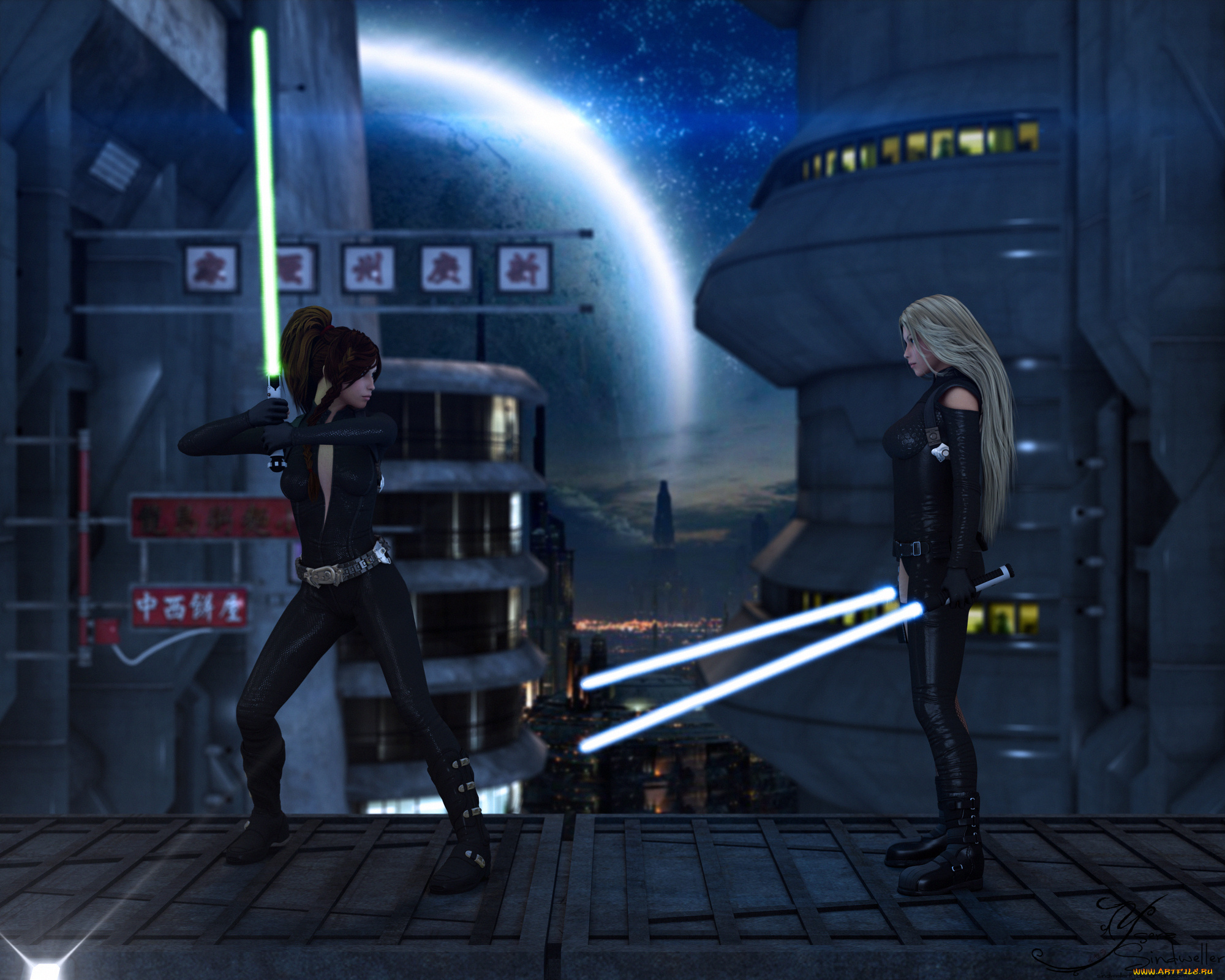 3д, графика, фантазия, , fantasy, оружие, фон, взгляд, девушки